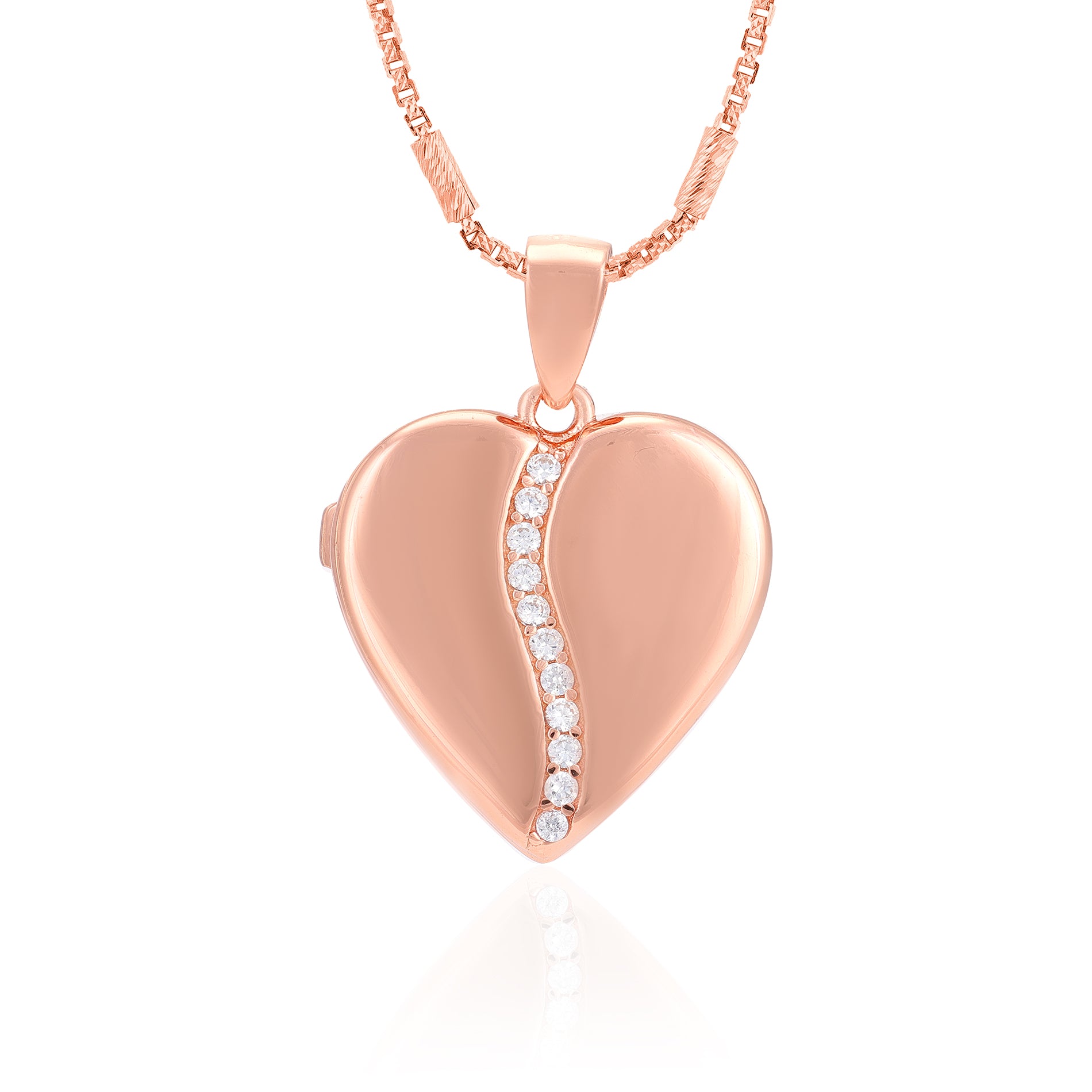 Charmed Rose Gold Heart 925 Centre Stoned Detailing Locket Pendant