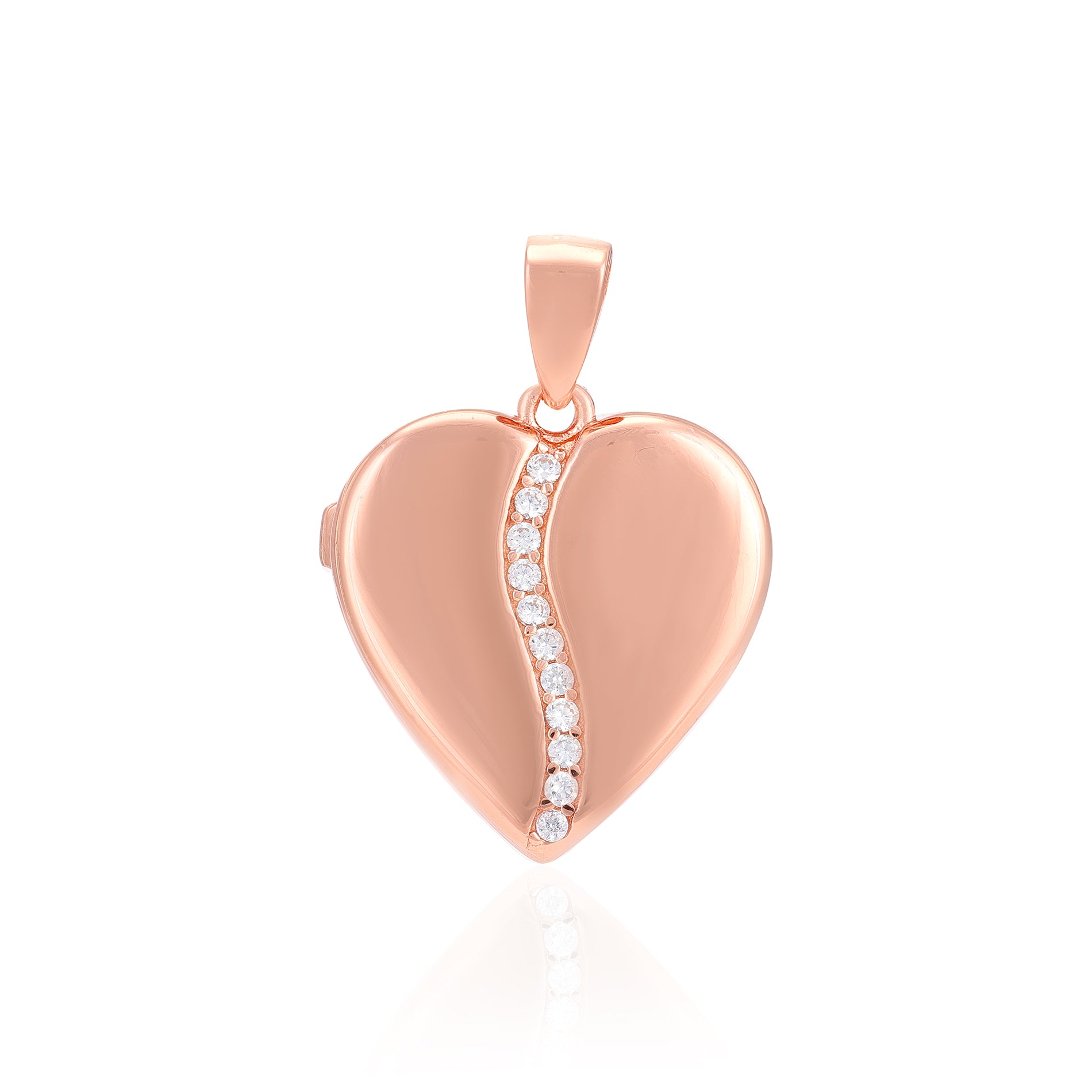 Charmed Rose Gold Heart 925 Centre Stoned Detailing Locket Pendant