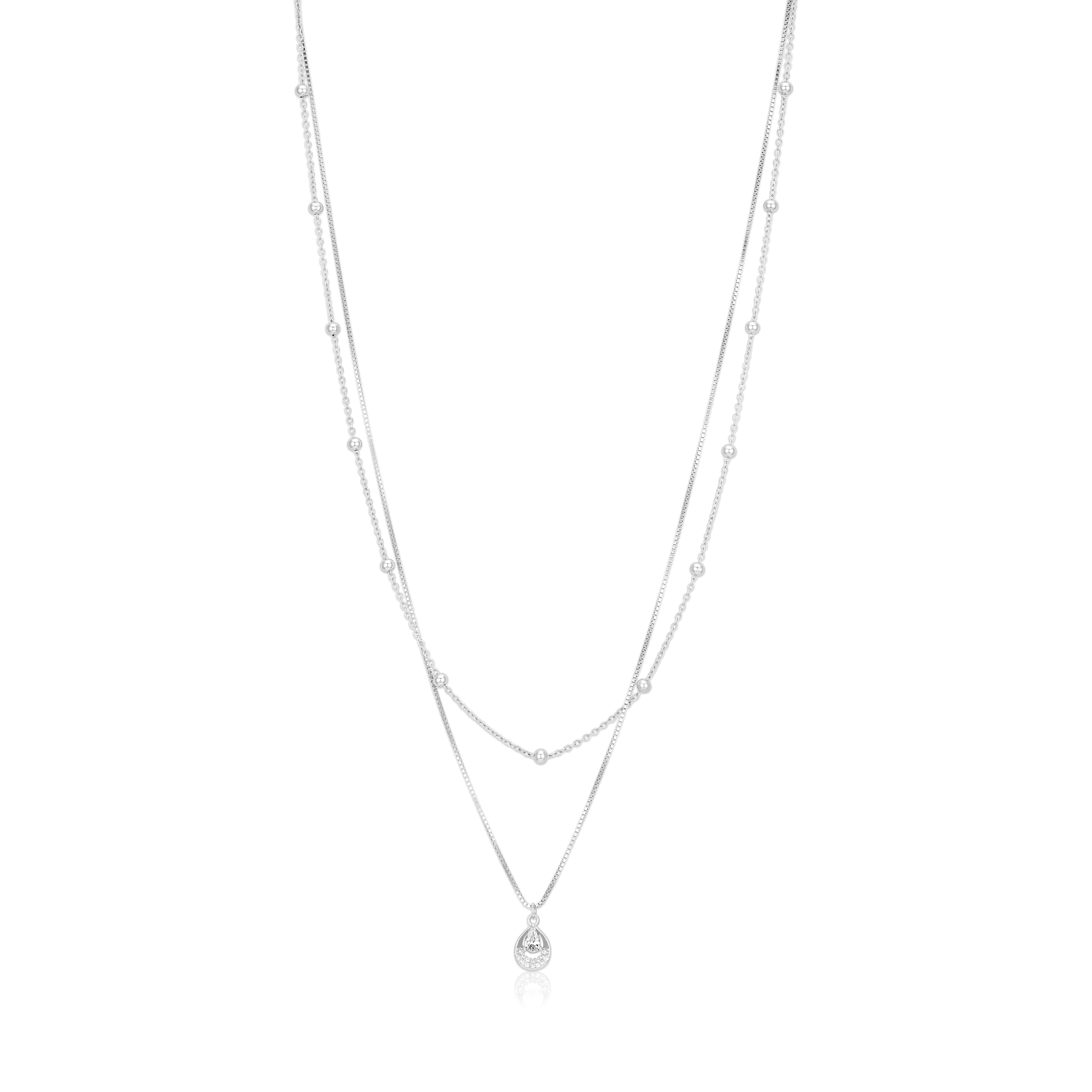 Charming 925 Sterling Silver Double Layered Drop Chain Pendant for Women