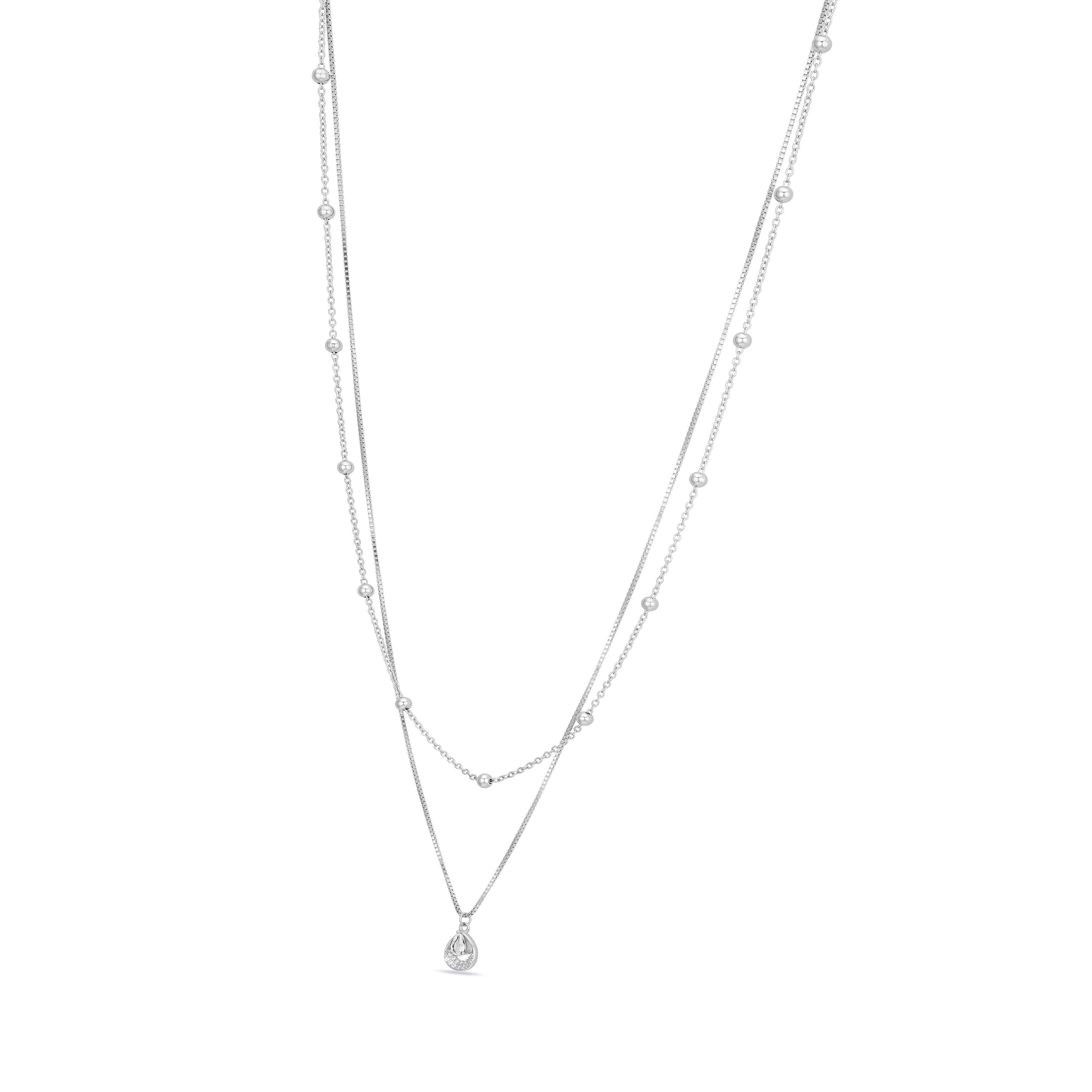 Charming 925 Sterling Silver Double Layered Drop Chain Pendant for Women