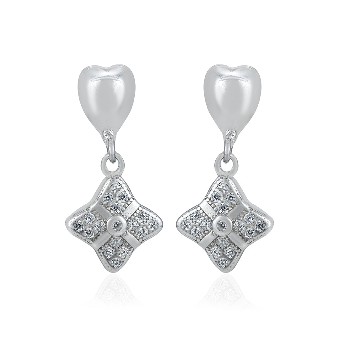 Charming Heart Sparkling Star Dangle 925 Sterling Silver Earrings for Women