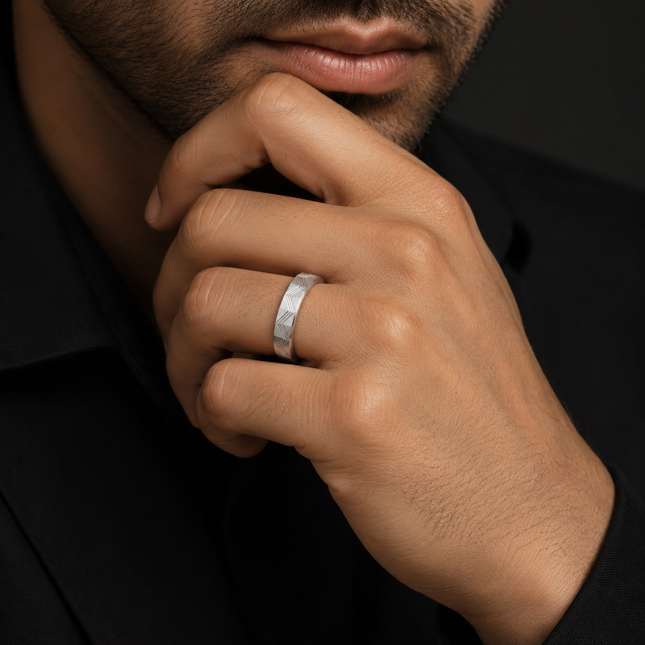 Chevron Faceted 925 Sterling Silver Rings for Men