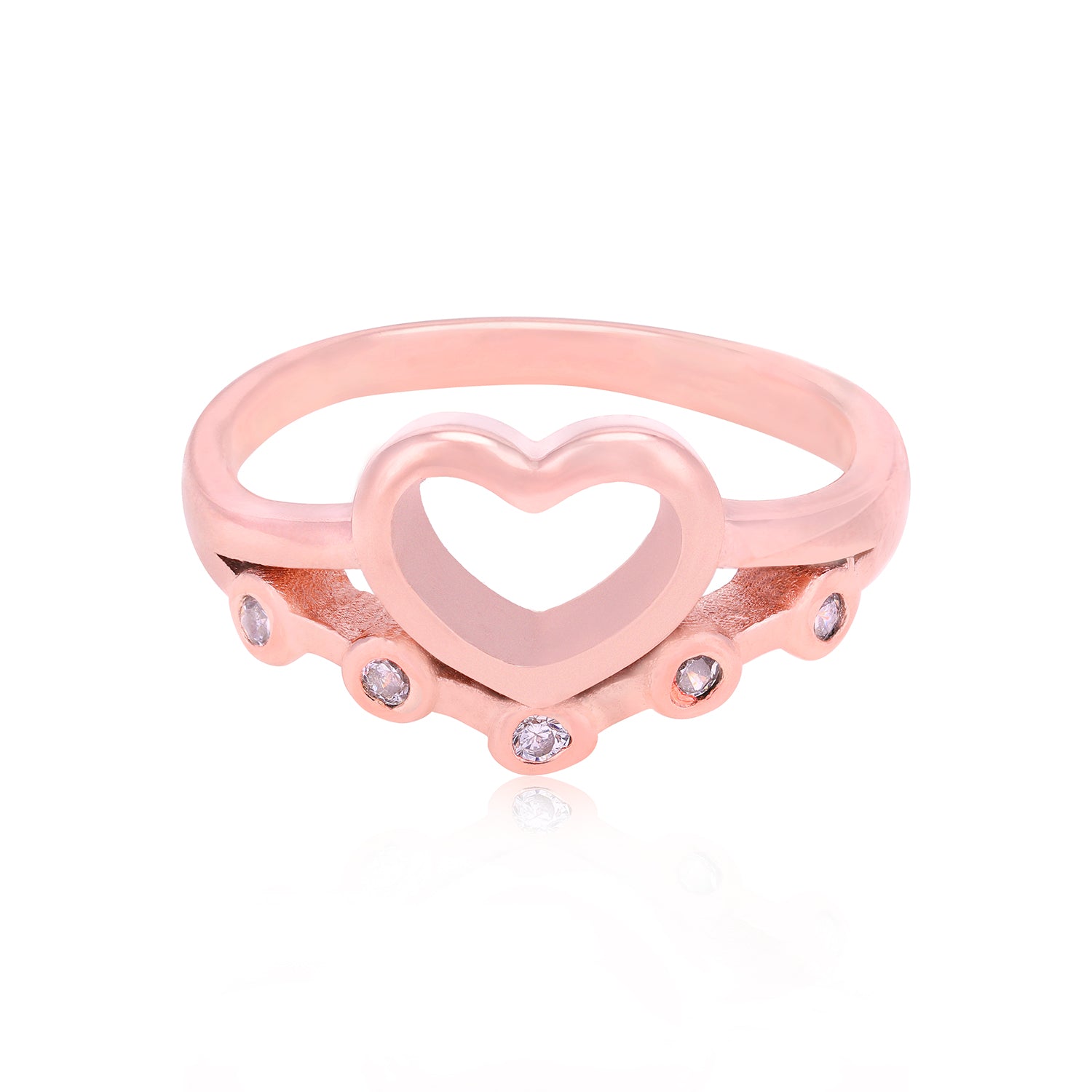 Chic Heart Stone Crafted Layer Rose Gold Plated 925 Rings