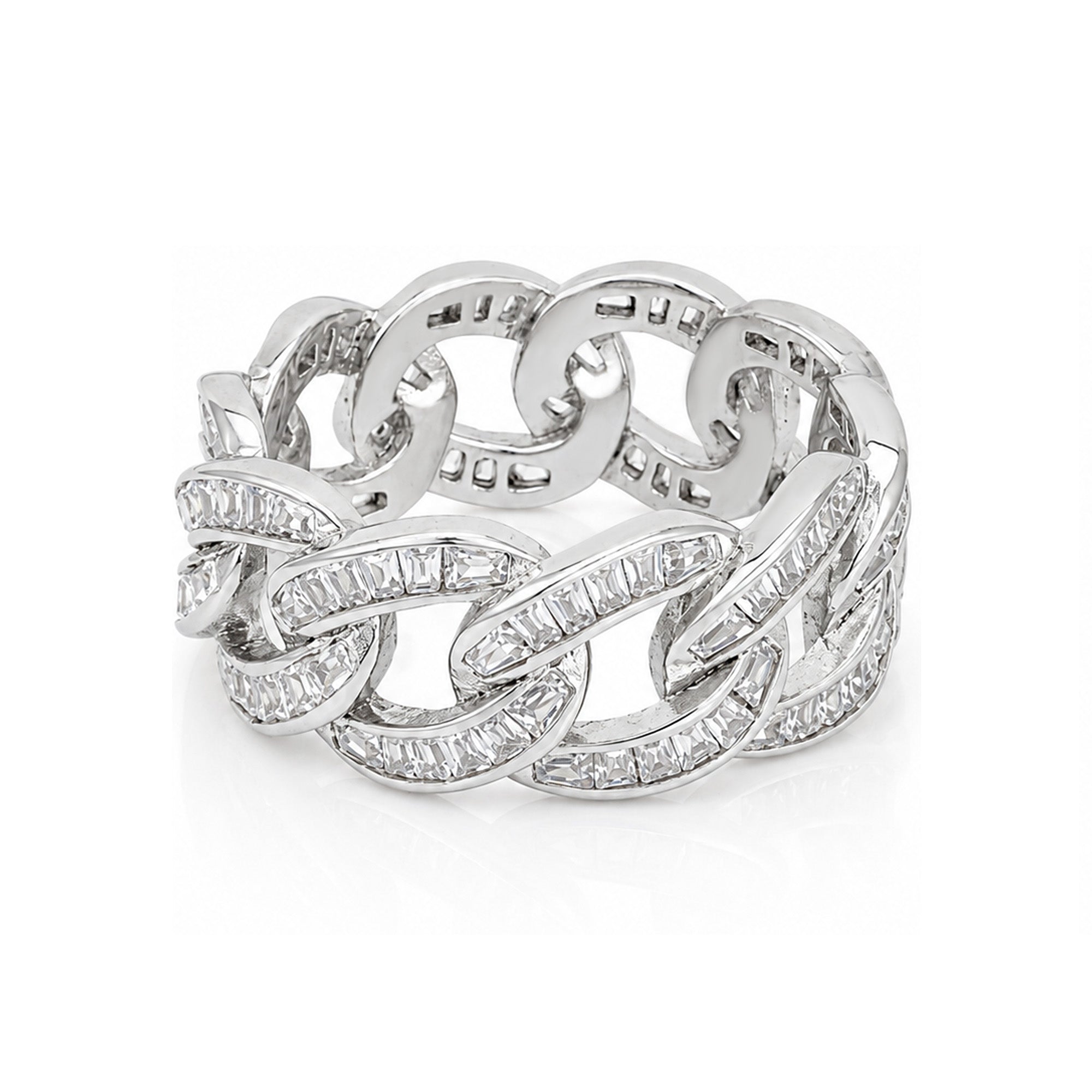 Chic Pavé Cuban Link Sparkle 925 Sterling Silver Ring for women