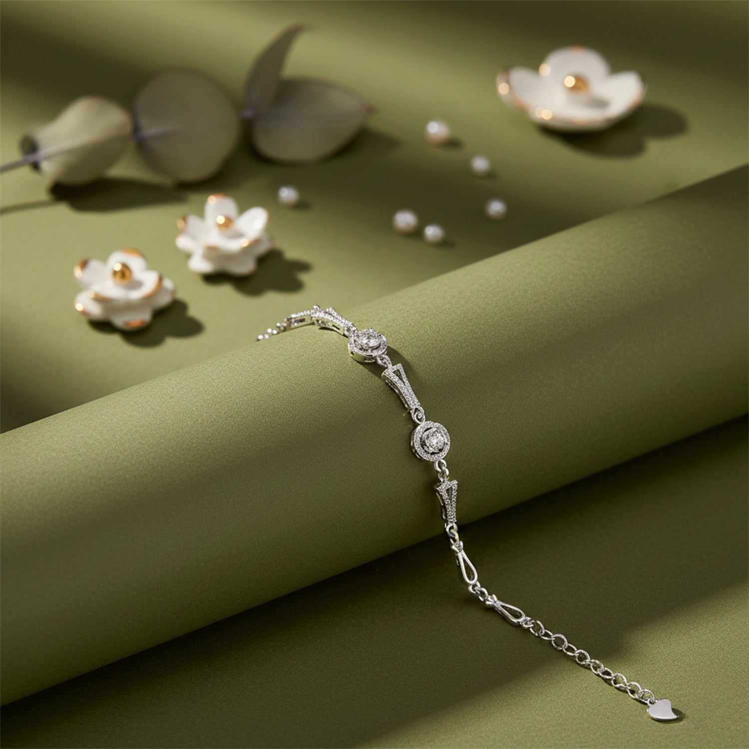 Circular Pav Link Silver Bracelet