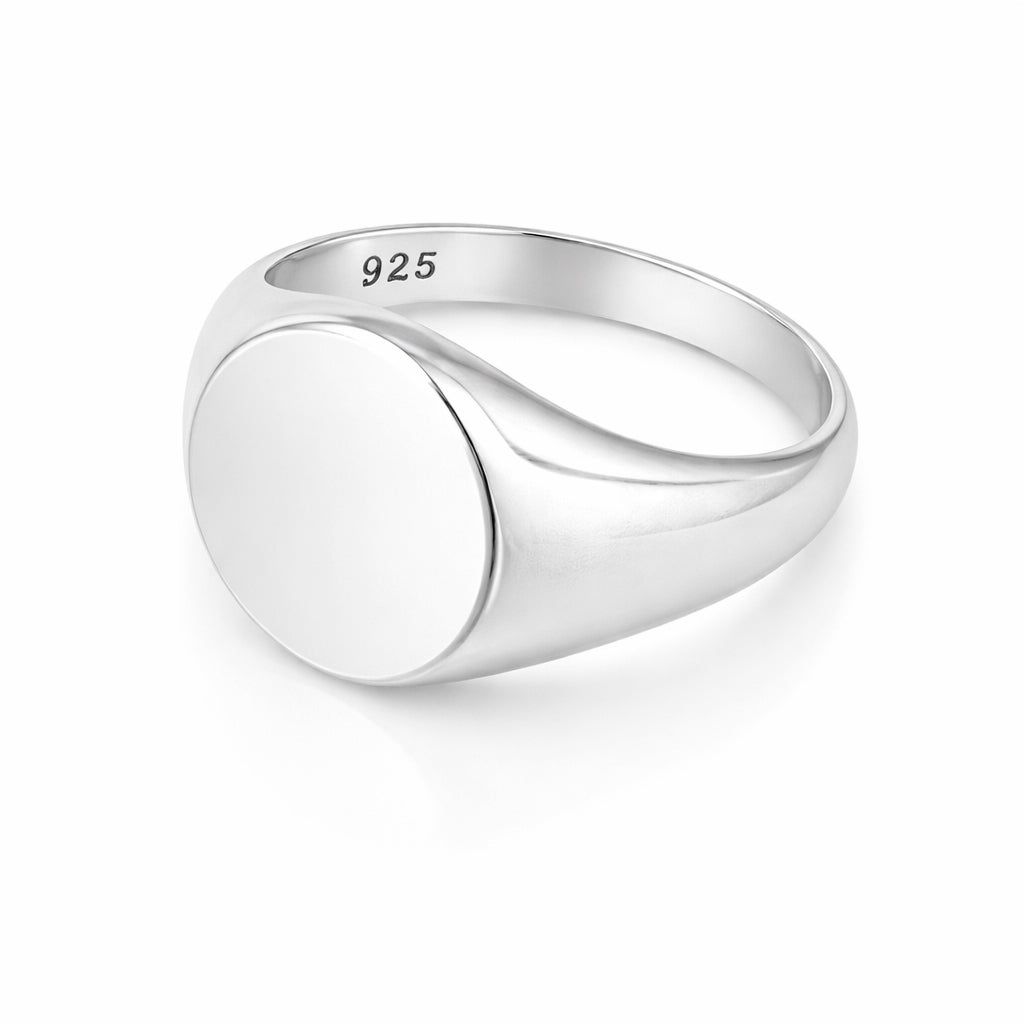 Classic Engraving Round Signet 925 Sterling Silver Ring for women
