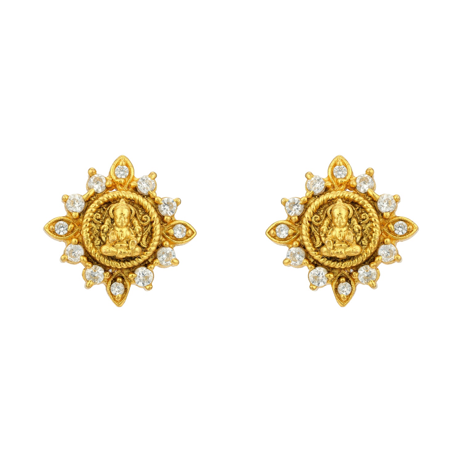 Classic Goddess Lakshmi 925 Sterling Silver CZ Circle Frame Stud for Women
