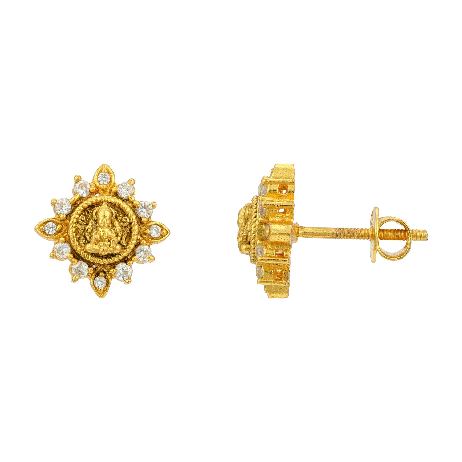 Classic Goddess Lakshmi 925 Sterling Silver CZ Circle Frame Stud for Women