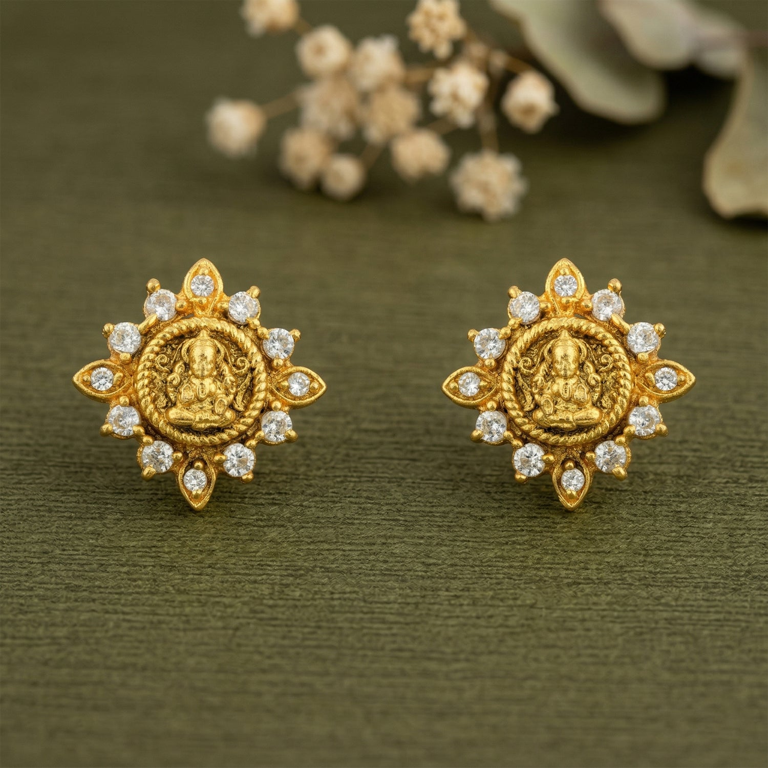 Classic Goddess Lakshmi 925 Sterling Silver CZ Circle Frame Stud for Women