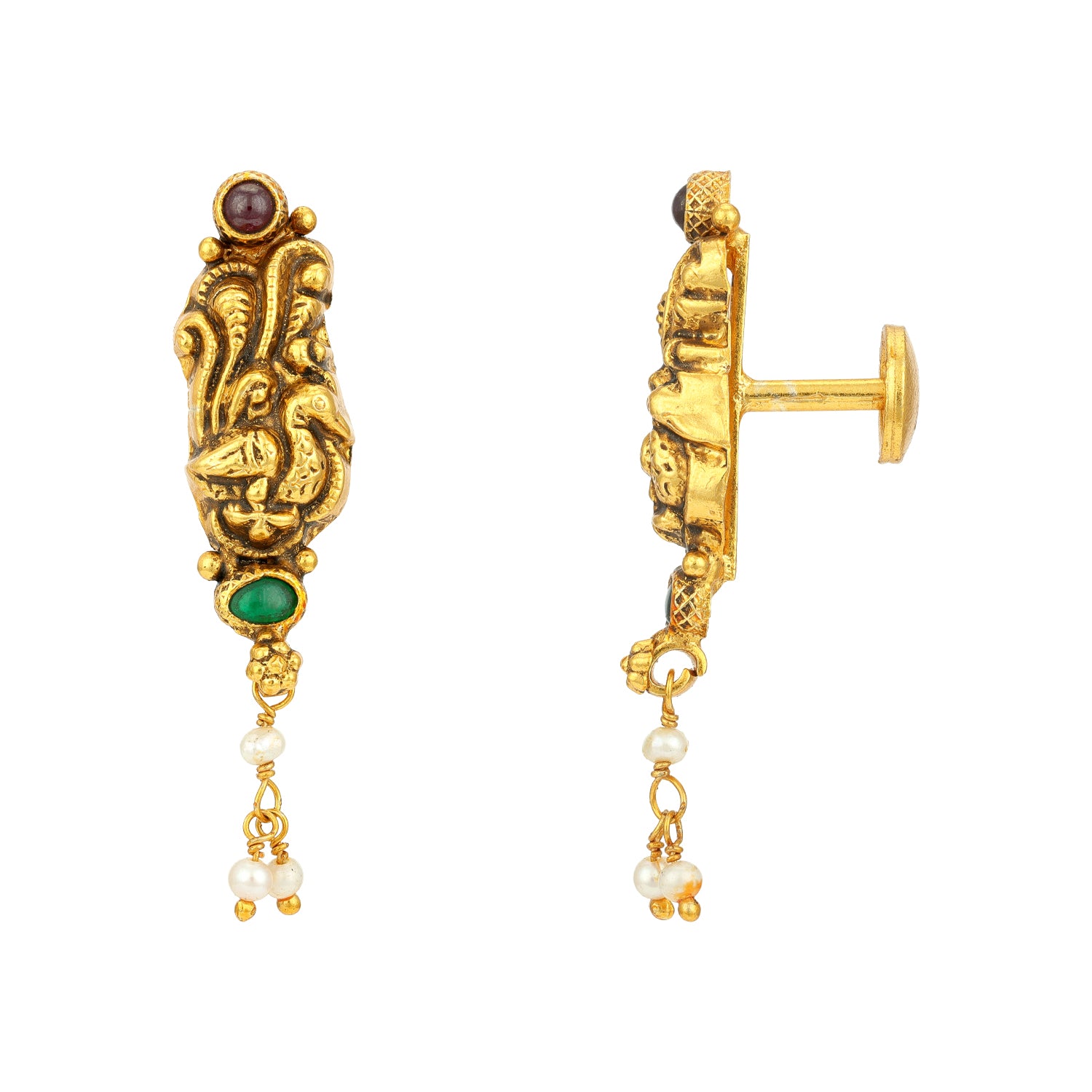 Classic Gold Toned Peacock Motif 925 Sterling Silver Pearl Drop Earring for Women