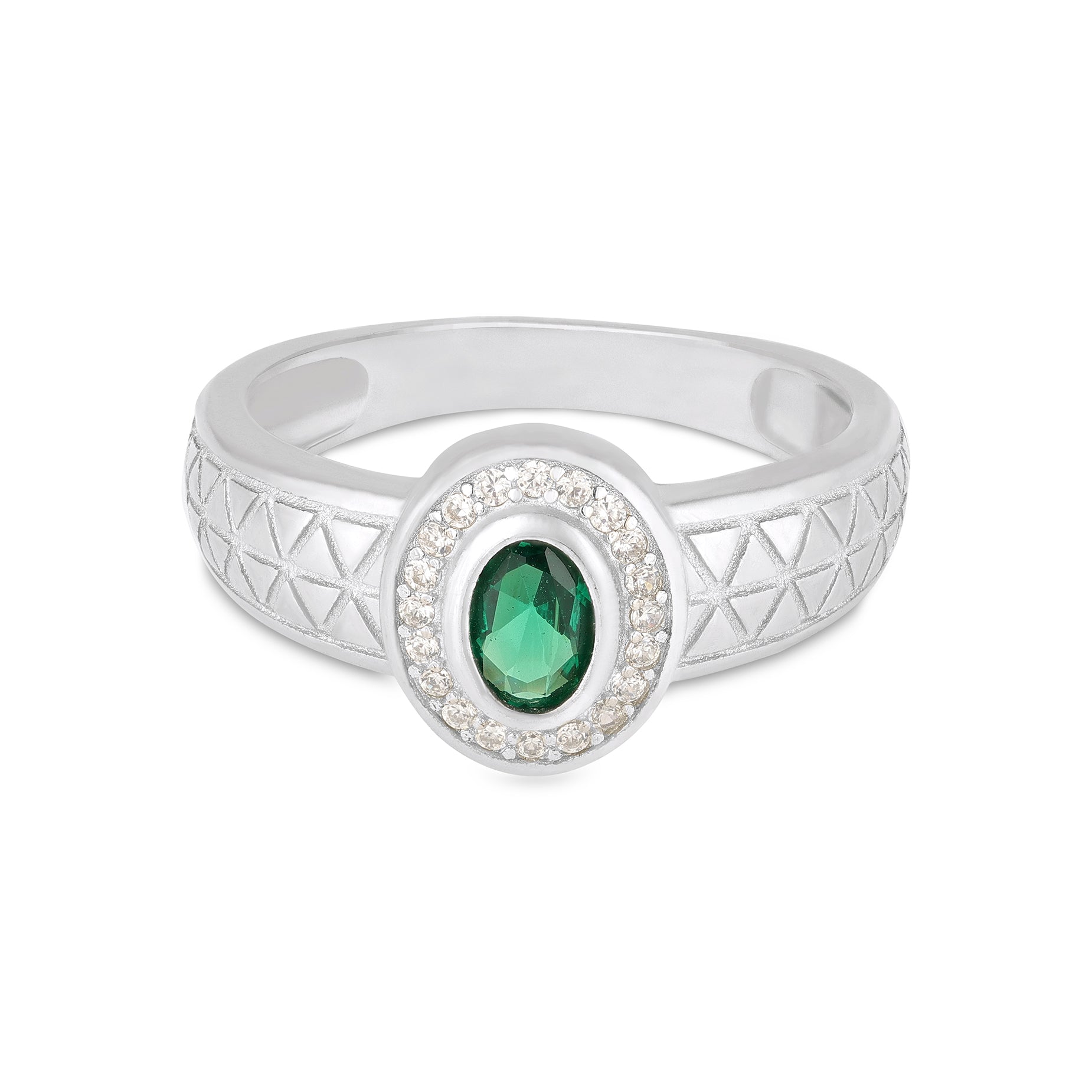 Classic Green Stone 925 Sterling Silver Oval Ring for Men