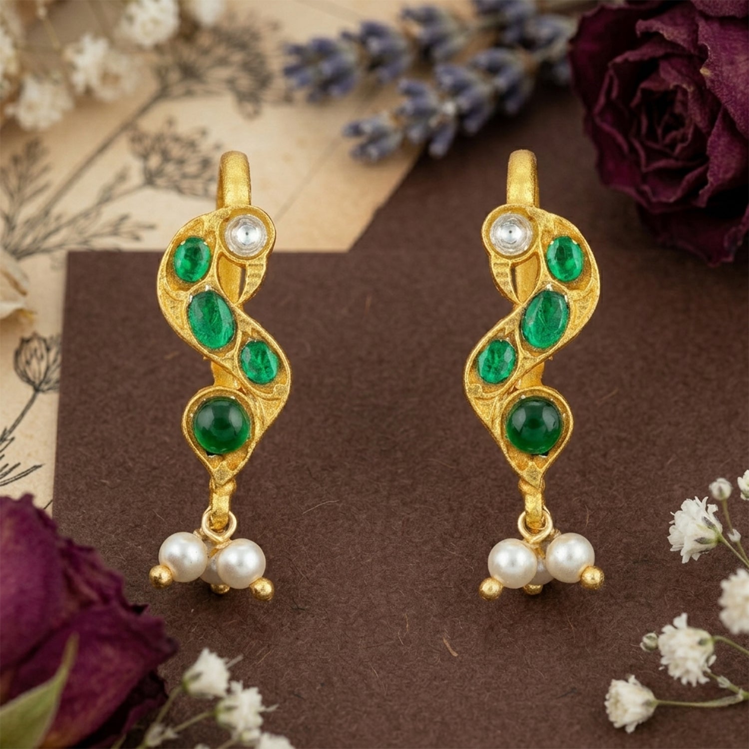 Classic Green Stone Peacock Head 925 Sterling Silver Pearl Drop Earrings for Women
