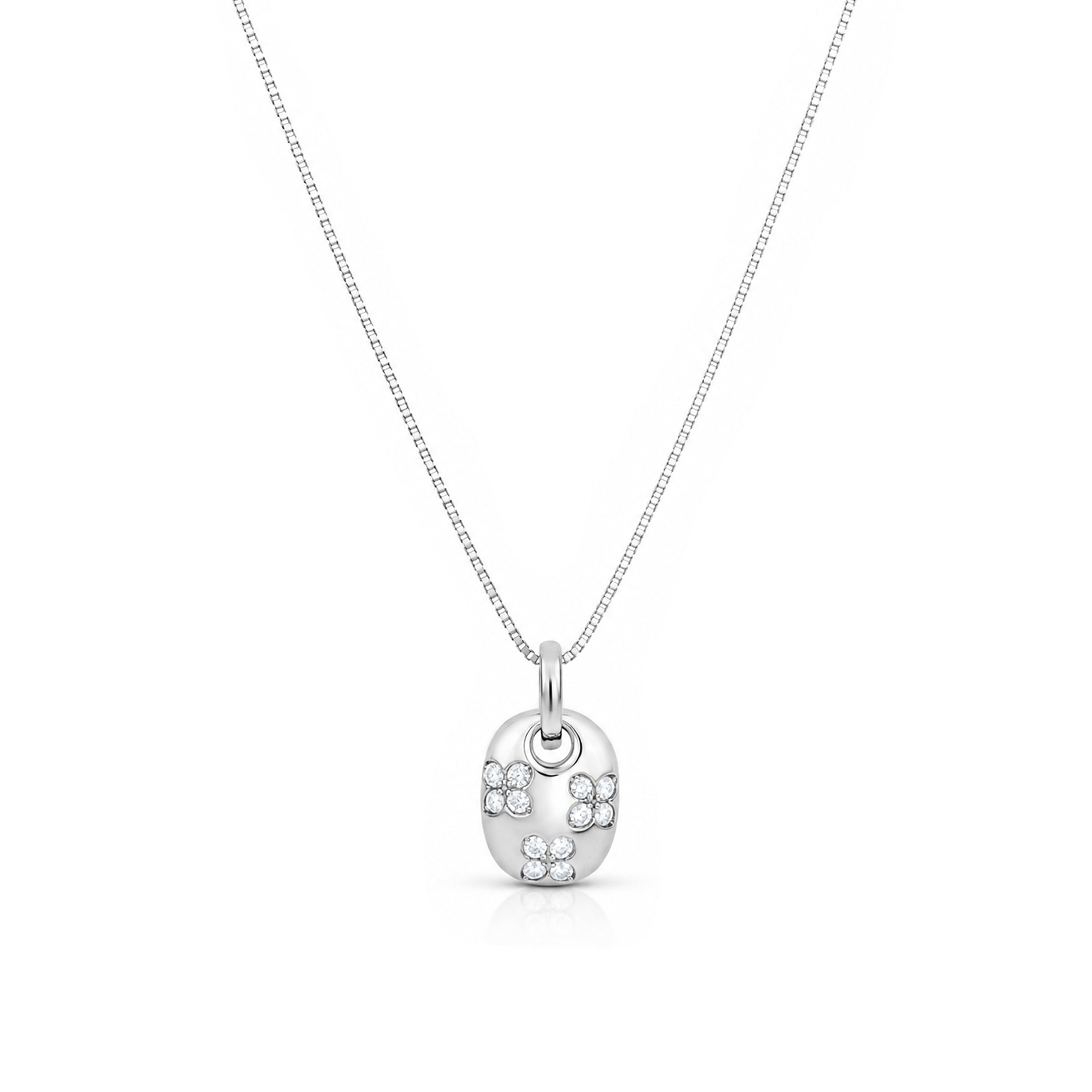 Clover Oval Crystal Silver ChainPendant