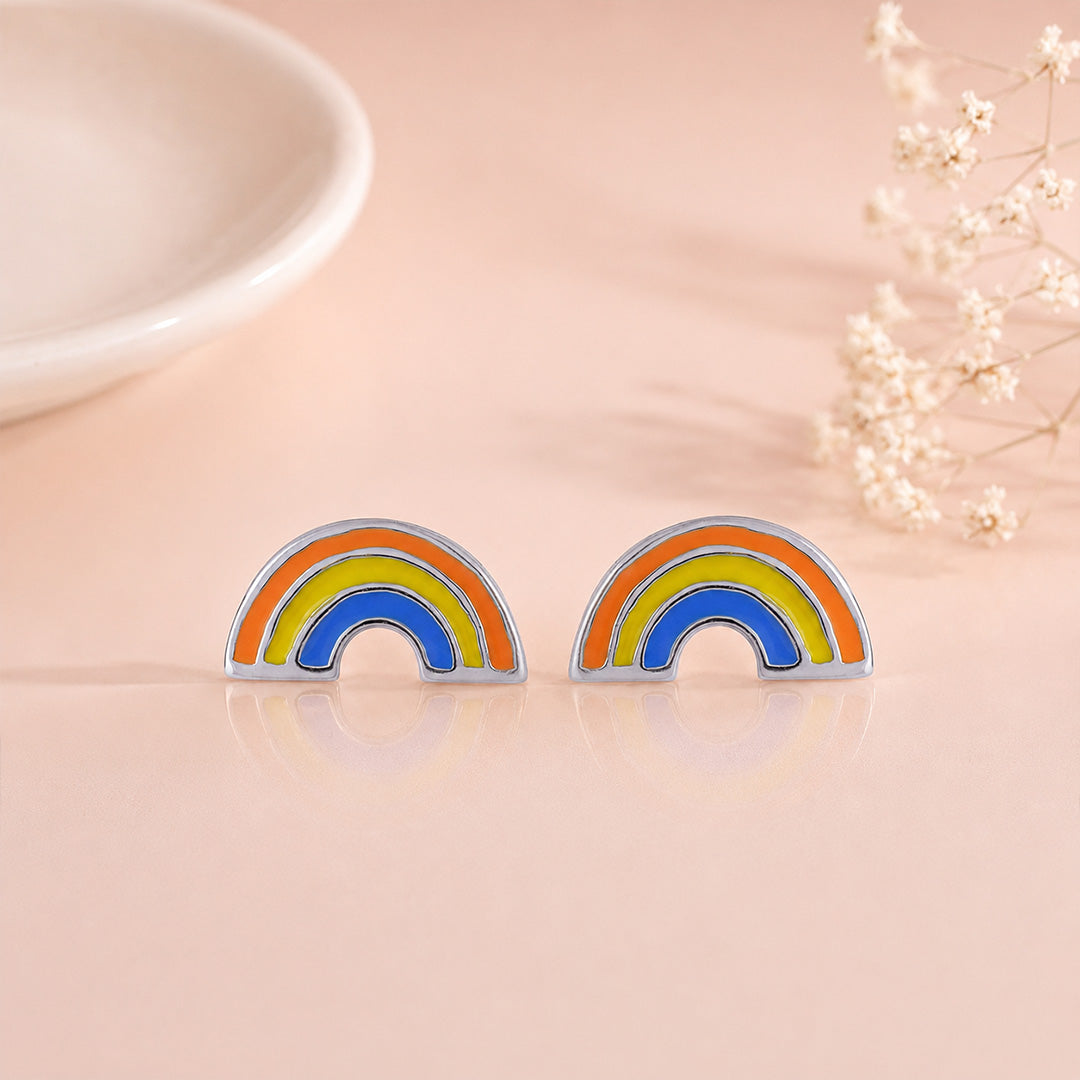 Colorful Rainbow Arc Delight 925 Sterling Silver Baby Stud