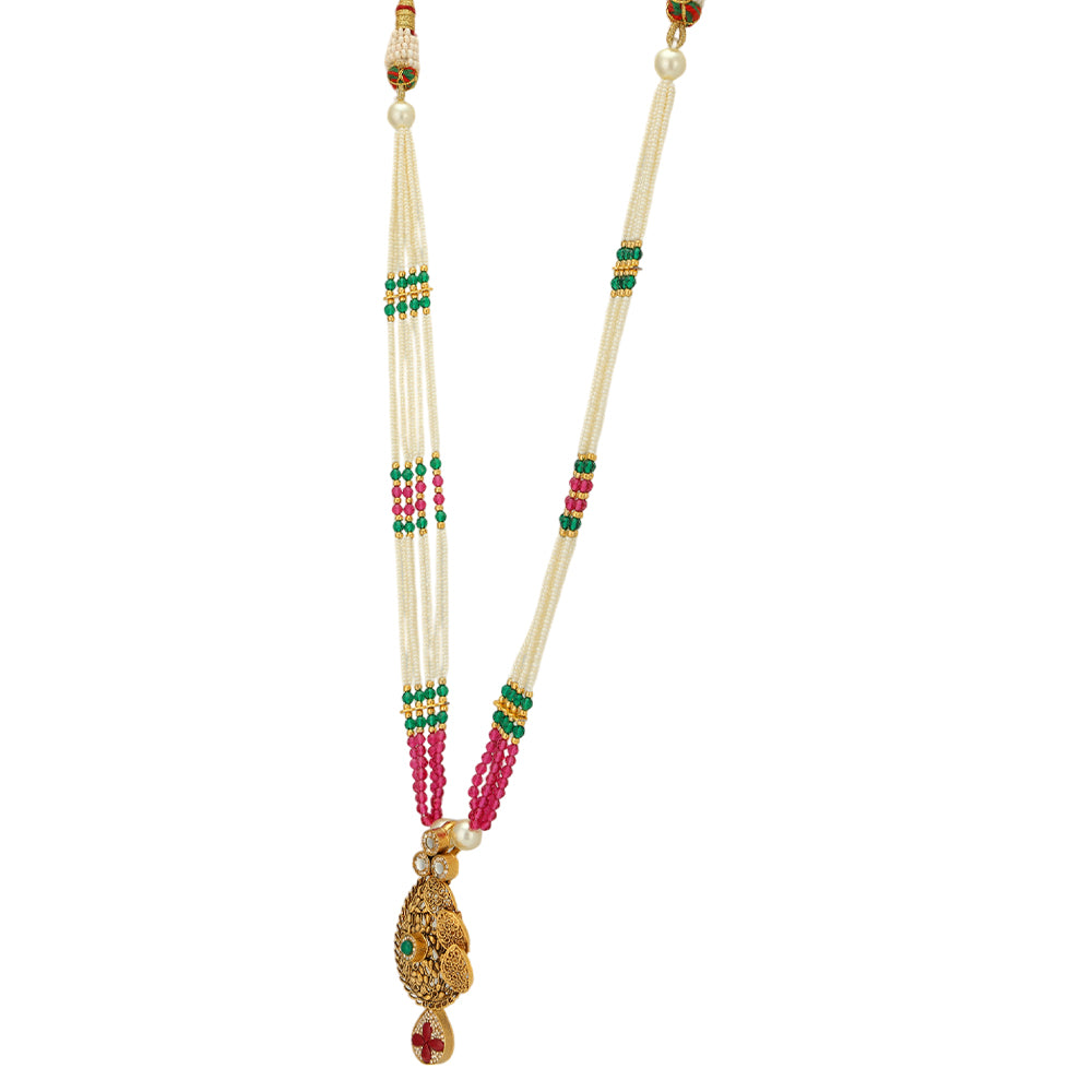 Colourful Pearls 925 Gold Plated Dazzling Allure Pendant Haram