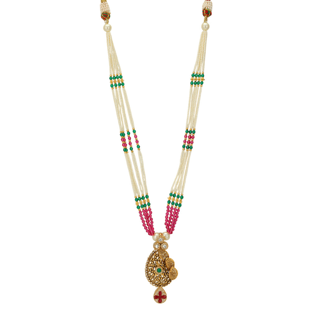 Colourful Pearls 925 Gold Plated Dazzling Allure Pendant Haram
