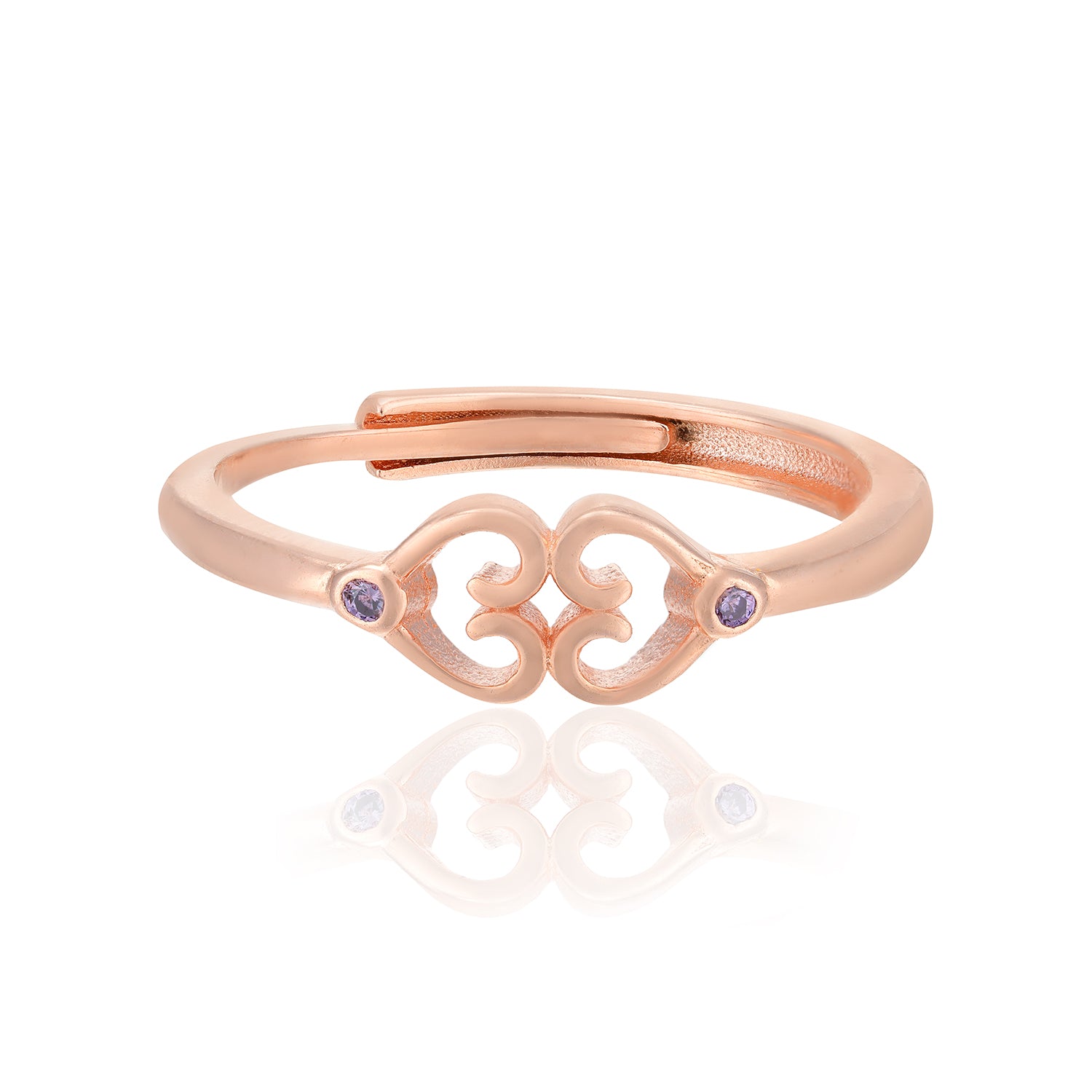 Connected Hearts Rose Gold Plated Purple Stone Rings