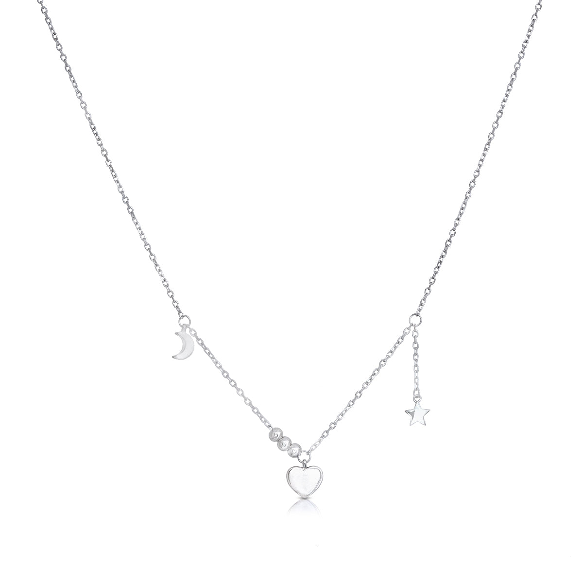 Cosmic Love Rhodium Plated Heart Drop Chain Pendants