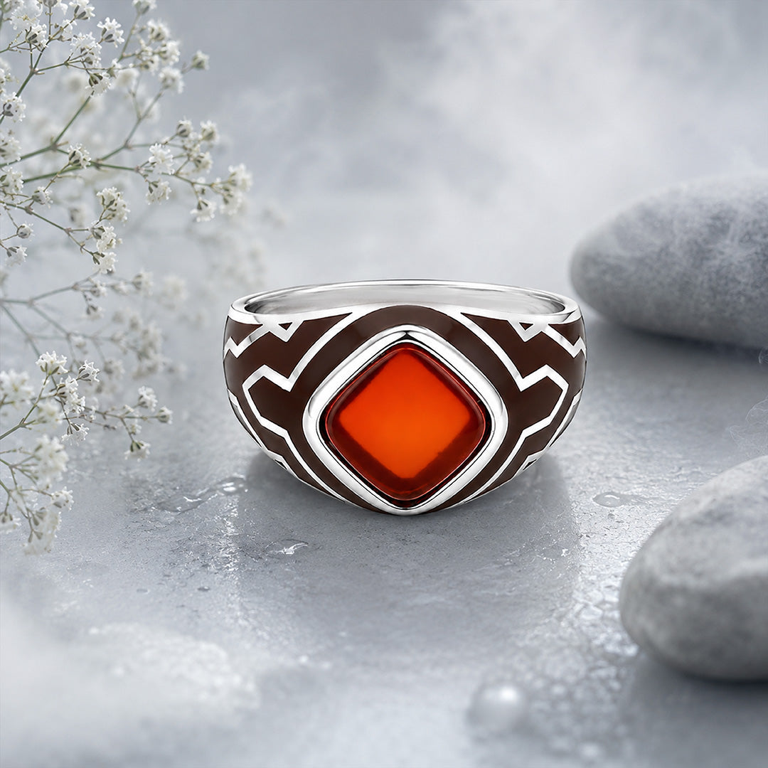 Crimson Geometric Majesty 925 Sterling Silver Ring