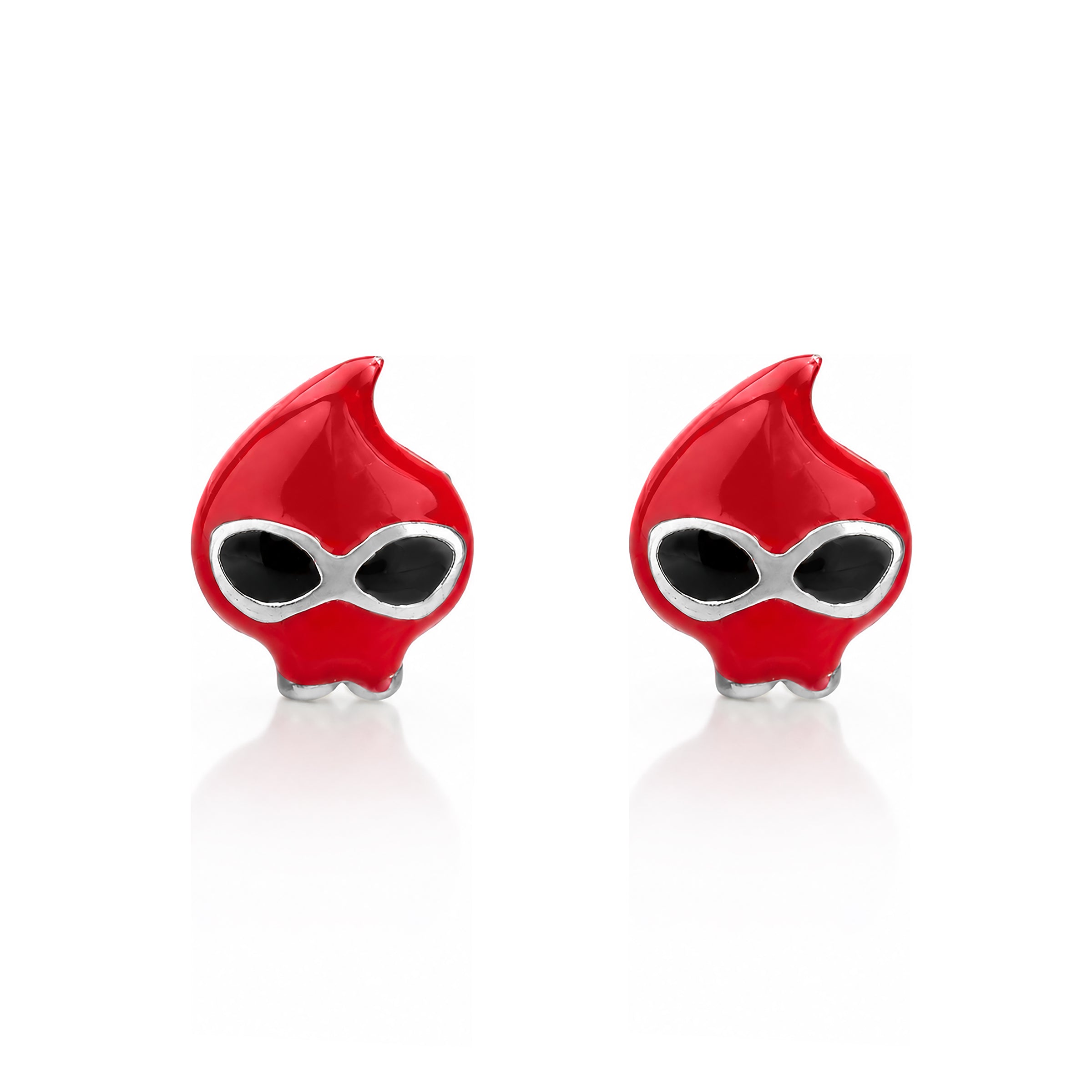 Crimson Ninja Flame Mascot Silver Earrings
