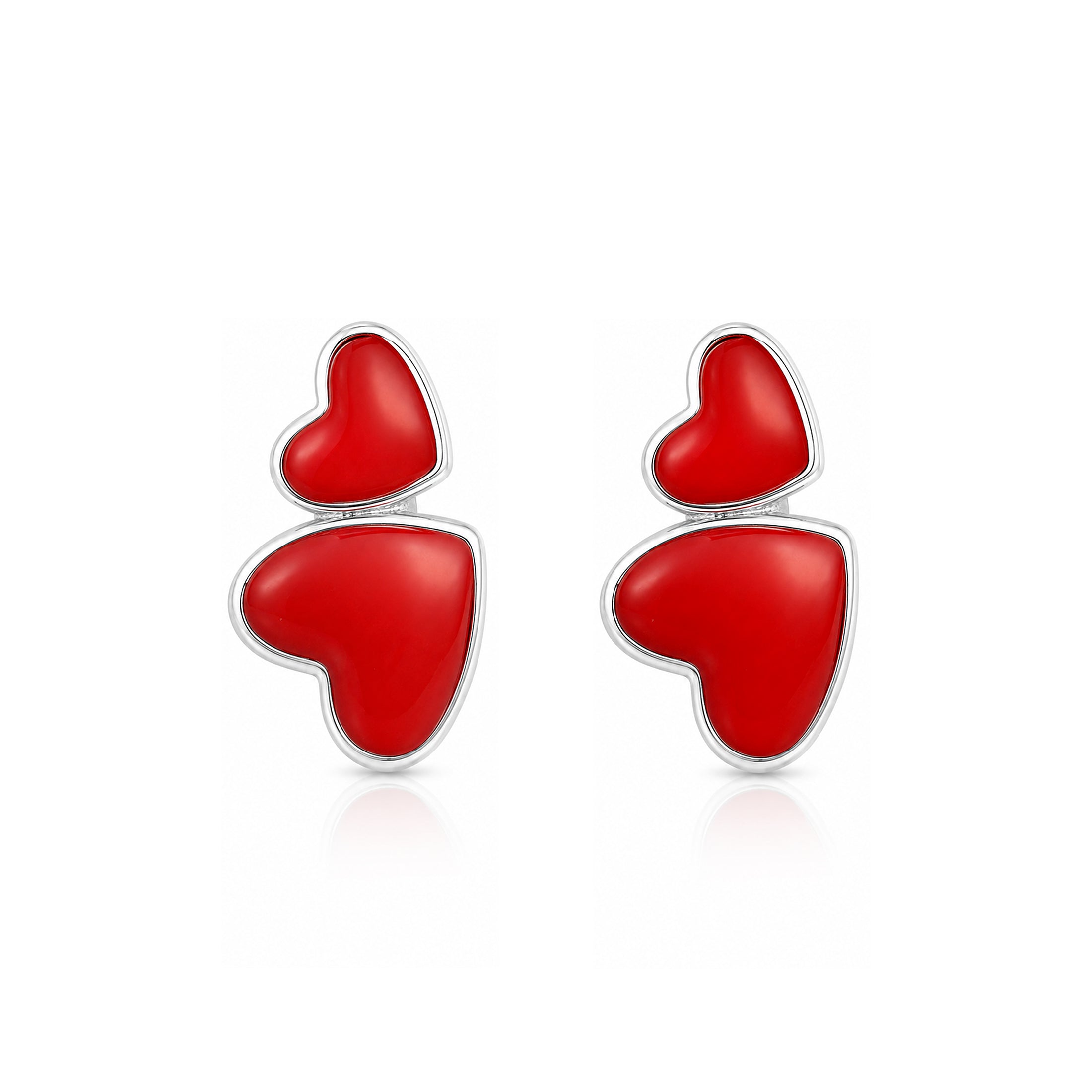 Crimson Twin Red Hearts 925 Sterling Silver Designer Earring