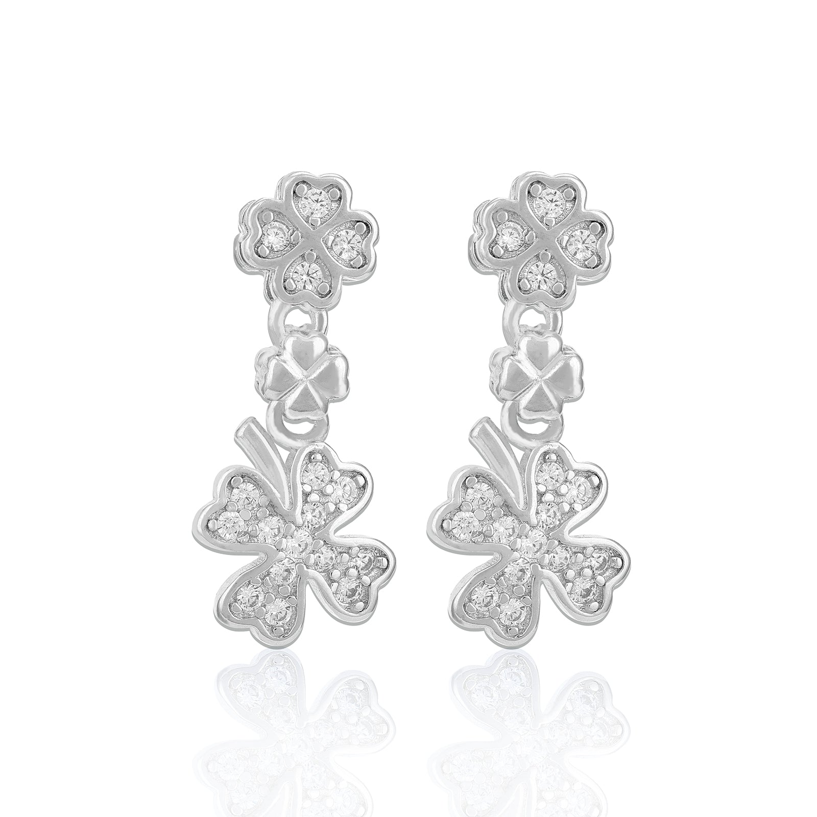 Crystal Clover 925 Sterling Silver Drop Earrings for Women