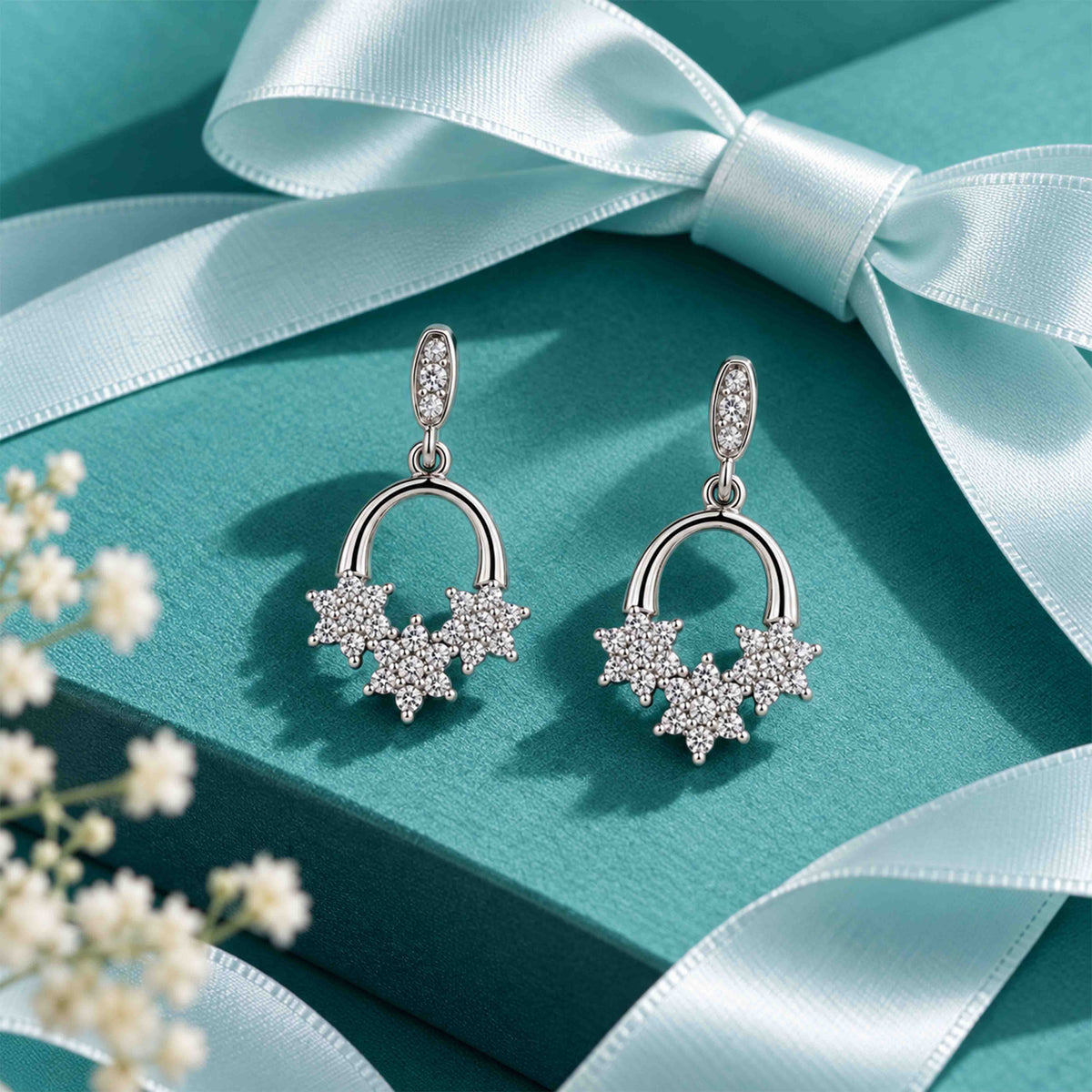 Crystal Floral Drop Sterling Silver Earring