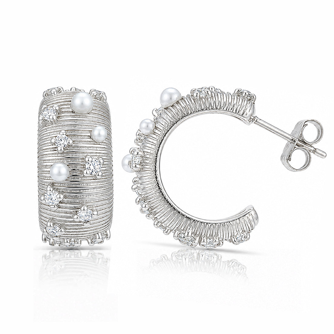 Crystal Pearl Harmony 925 Sterling Silver Hoop Earrings
