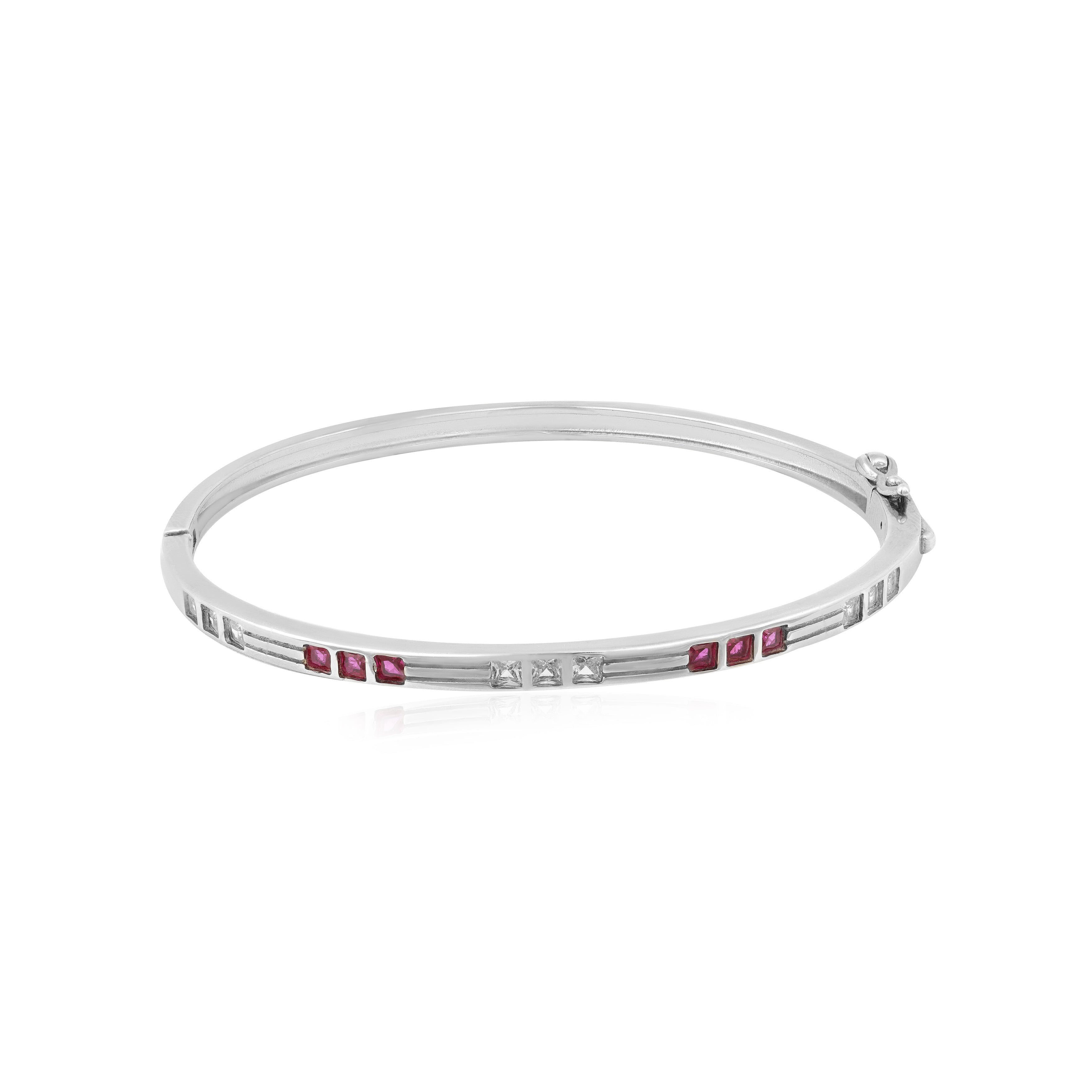 Cubic Ruby 925 Rhodium Plated Luxe Kada
