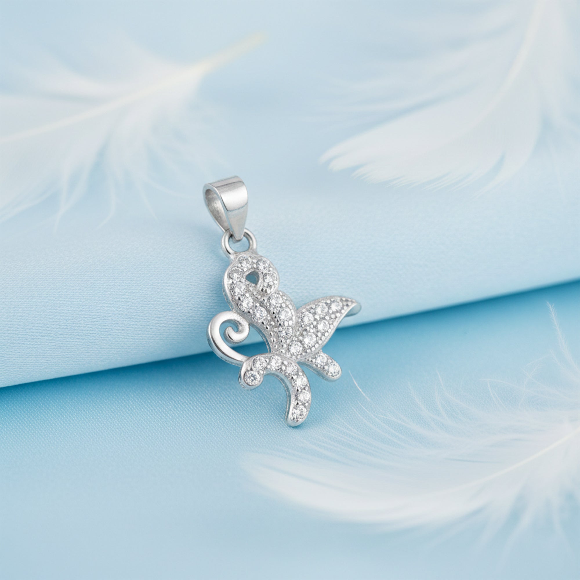 Curved Wing Butterfly Glow 925 Sterling Silver Pendant for Women