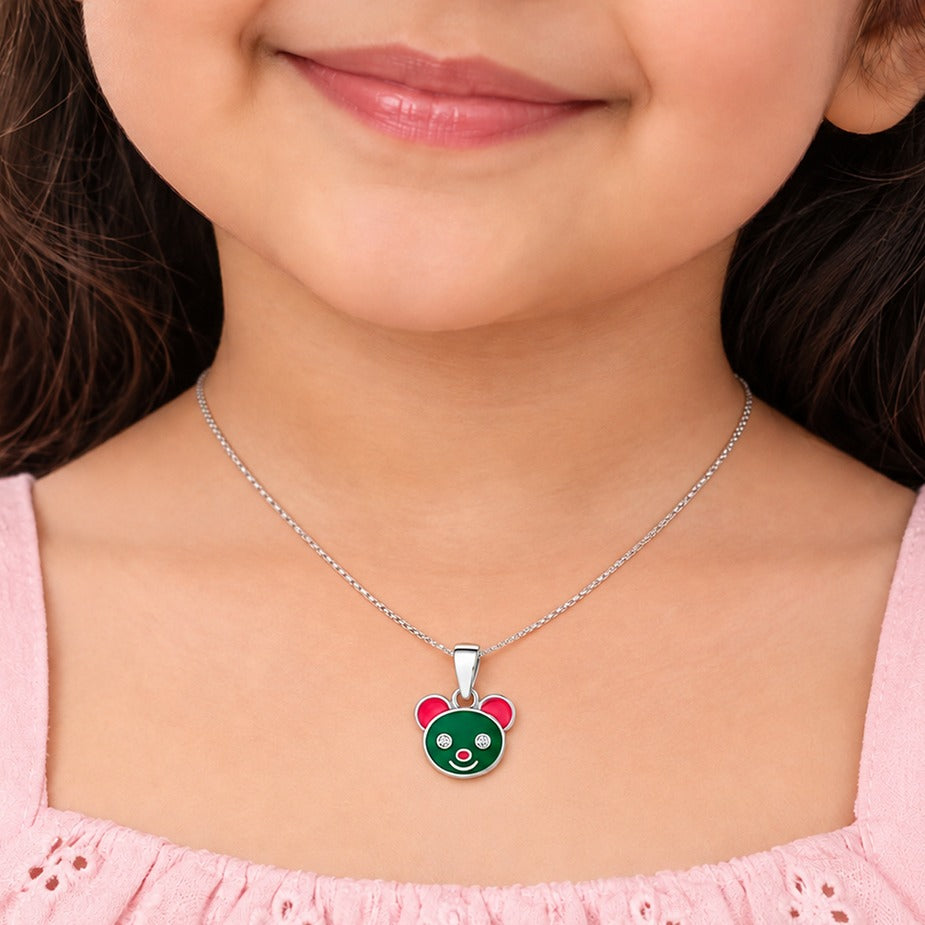 Cute Enamel Bear Character Sterling Silver Pendant