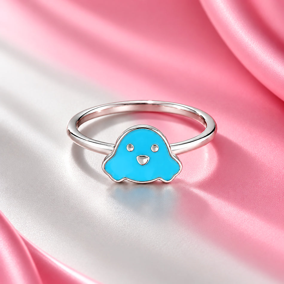 Cute Blue Enamel Puppy Sterling Silver Ring