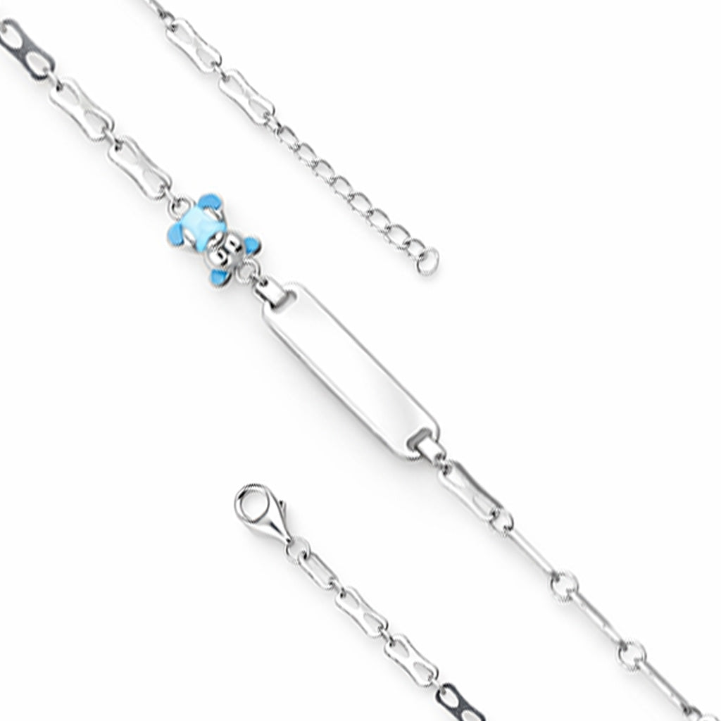Silver chain bracelet with a blue butterfly charm on a white background