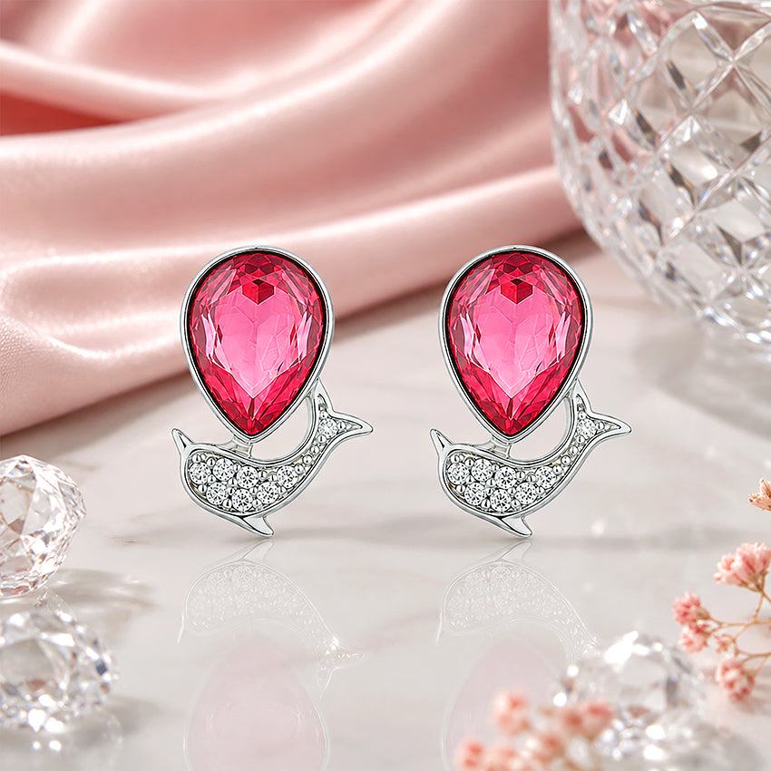 Dainty Ocean Sparkle Drop Dolphin 925 Sterling Silver Earrings for women