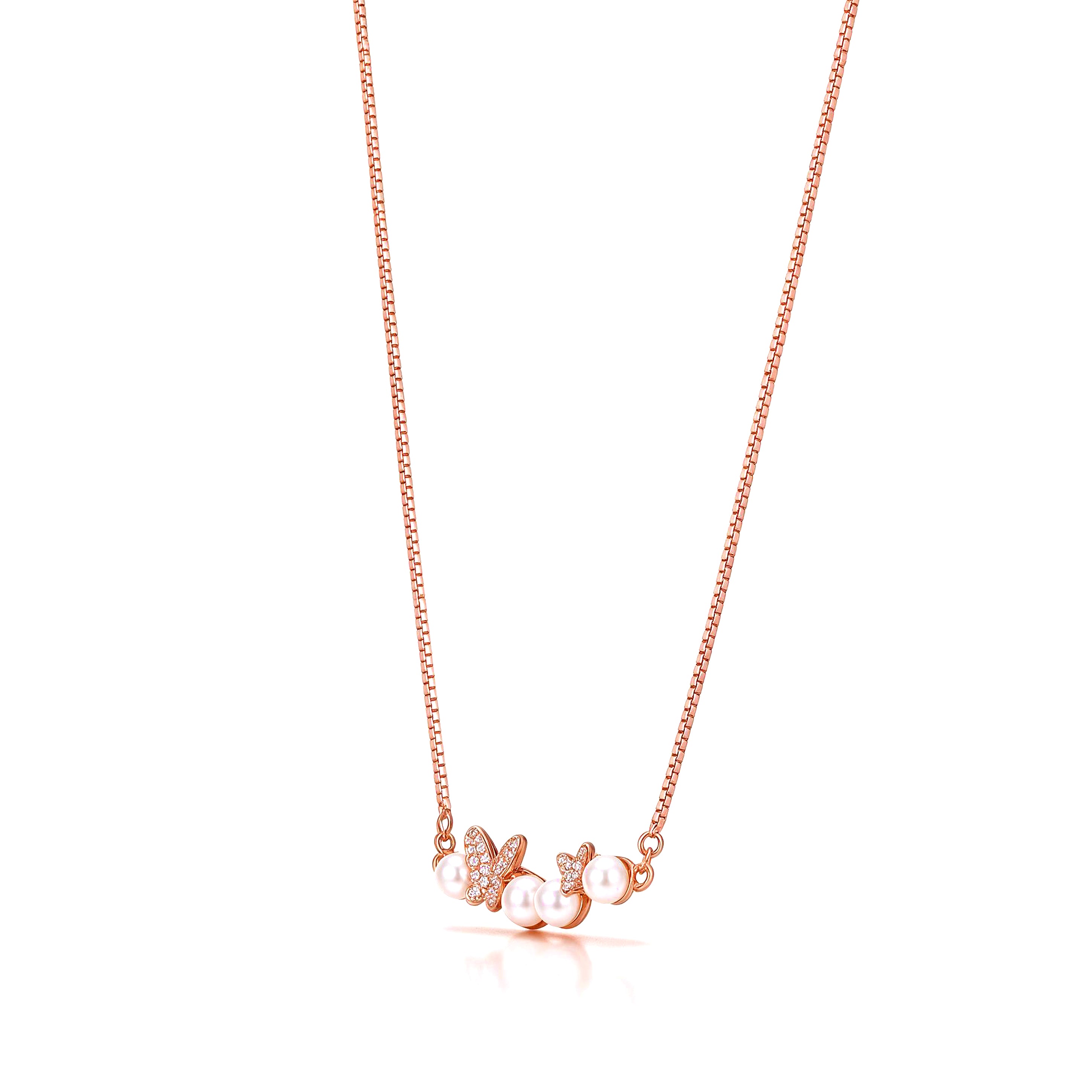 Dancing Butterfly Pearl Rose Gold Silver Chain Pendant