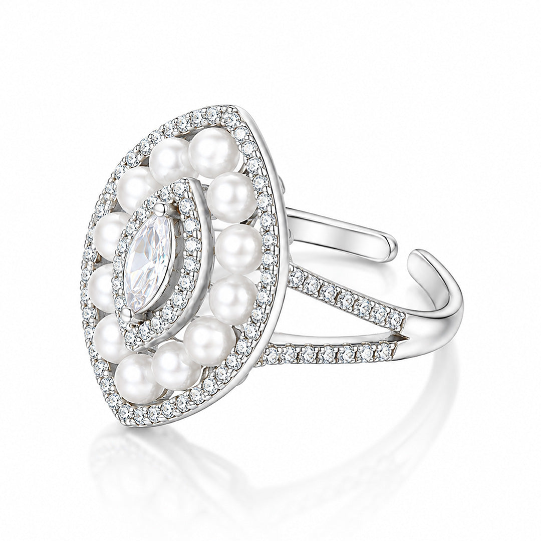 Dazzling Pearl Cluster 925 Sterling Silver Fashion Ring