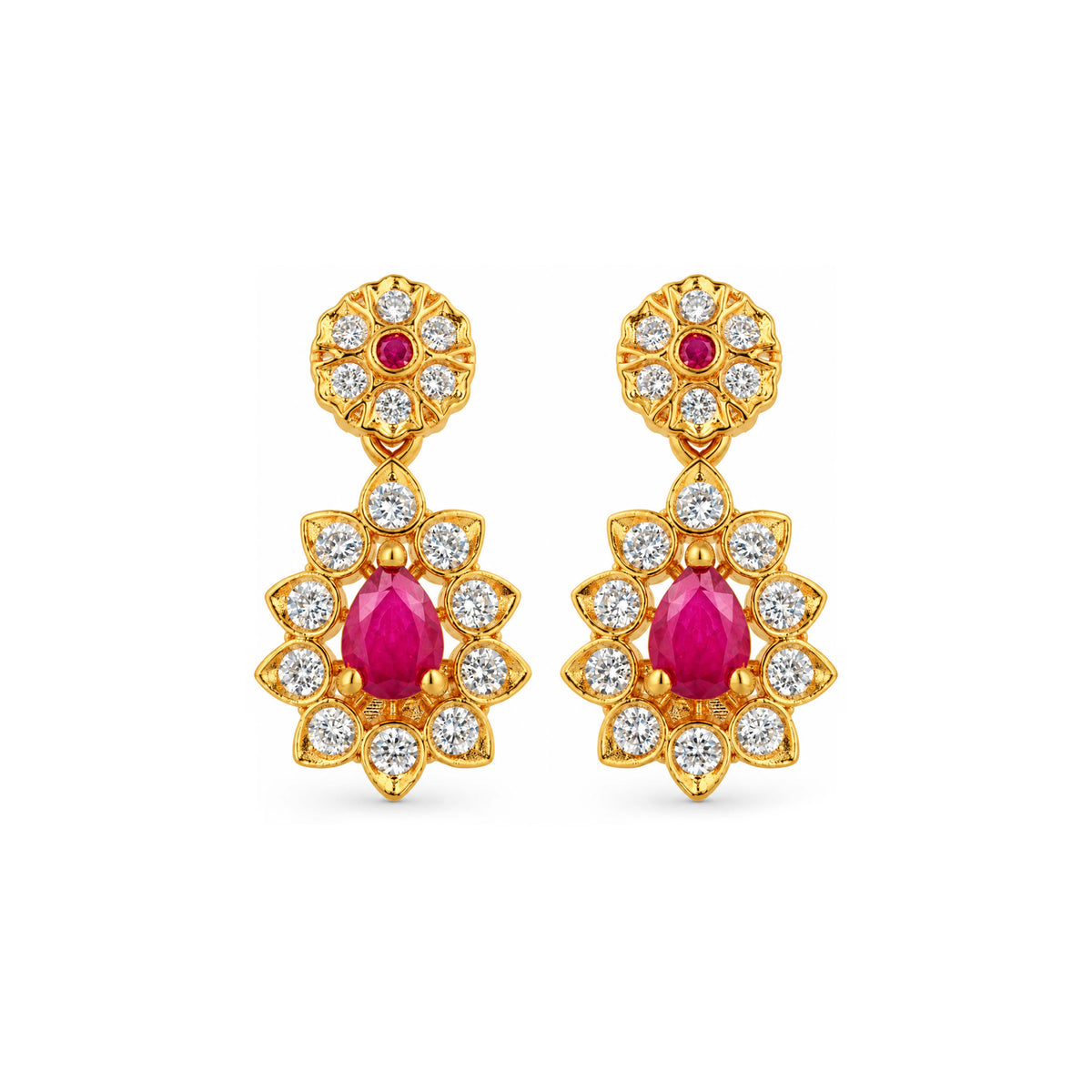 Dazzling Floral Halo Pink Crystal Sterling Silver Earring