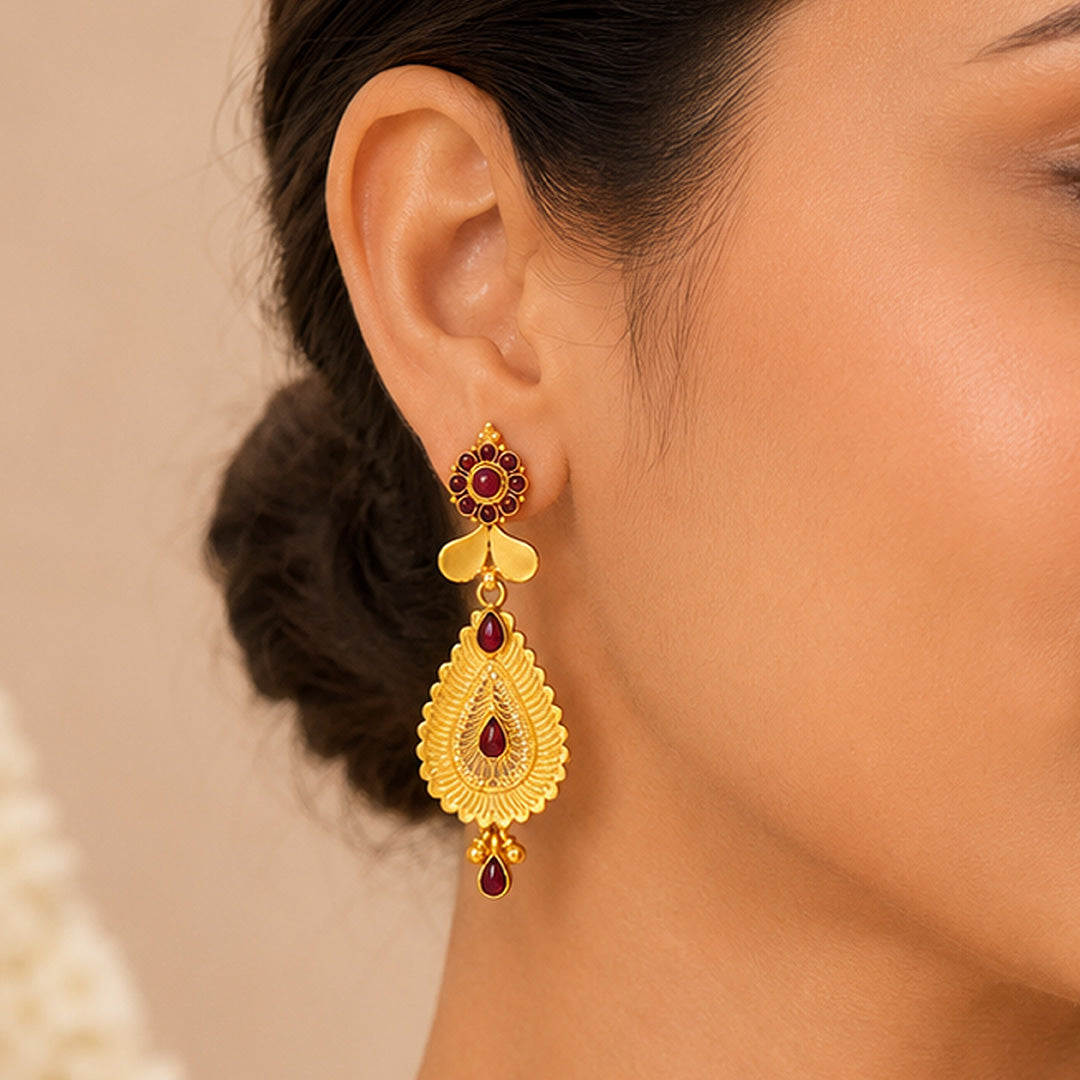 Dazzling Gold Red 925 Sterling Silver Drop Earrings