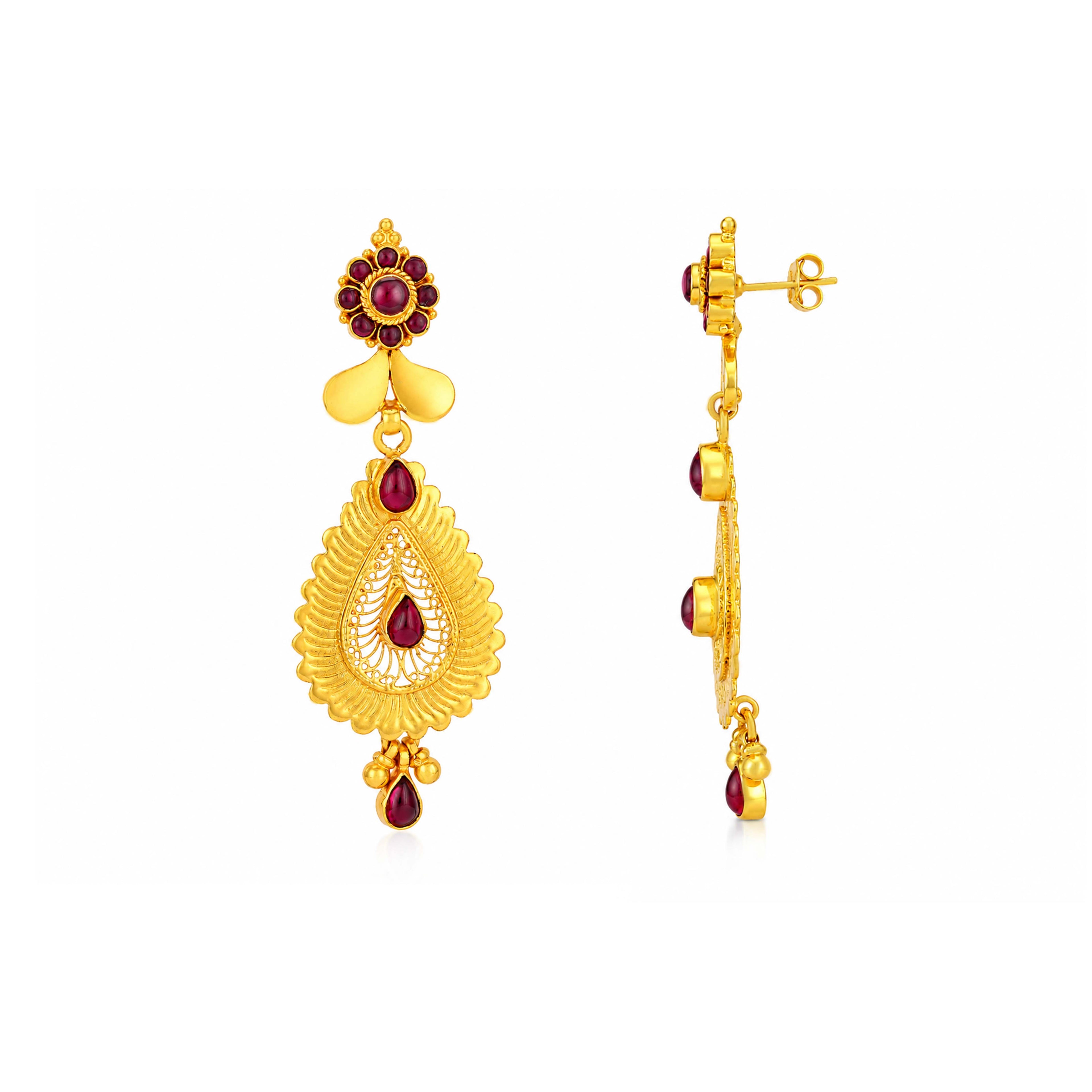 Dazzling Gold Red 925 Sterling Silver Drop Earrings