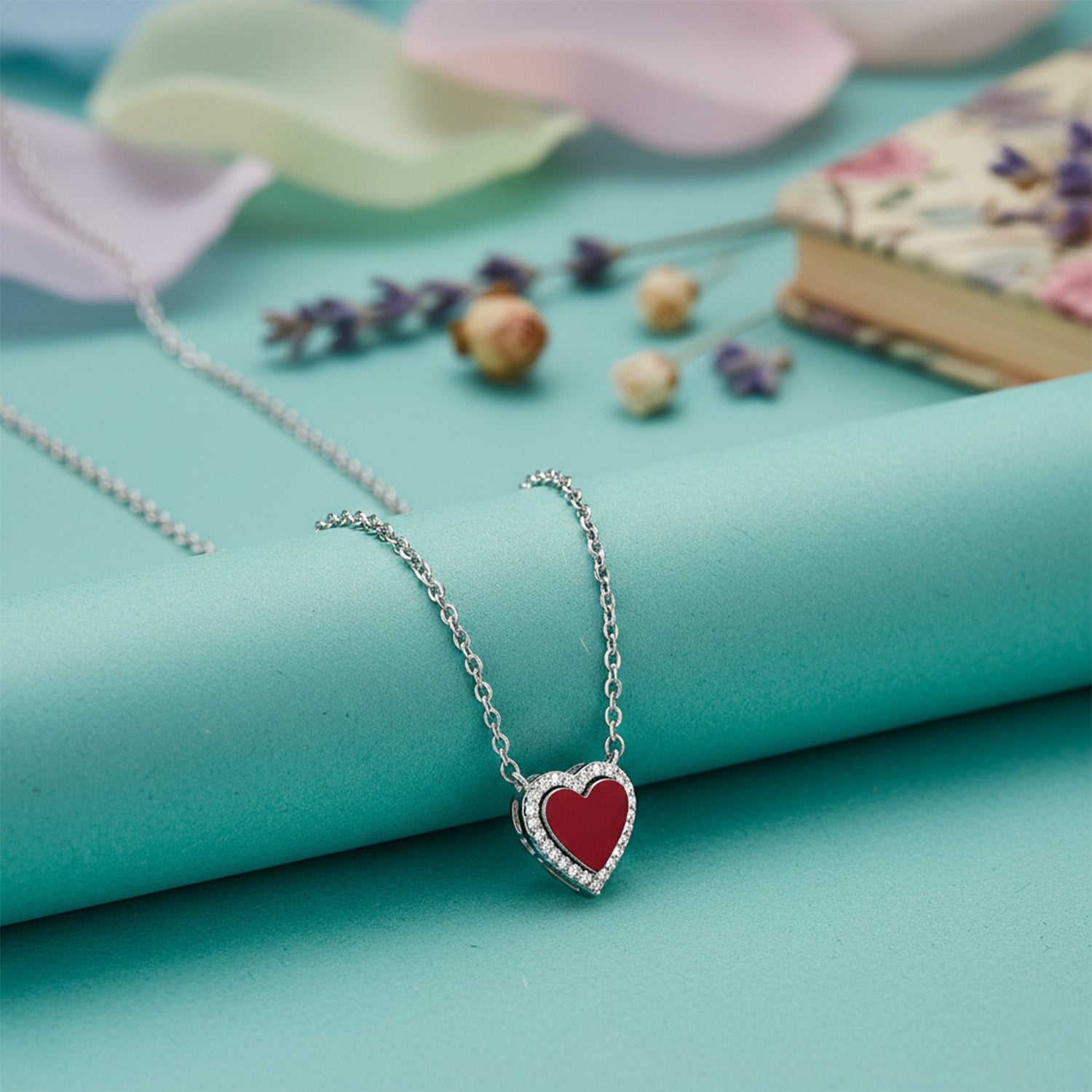 Dazzling Red Heart Drop 925 Sterling Silver Chain Pendant for women