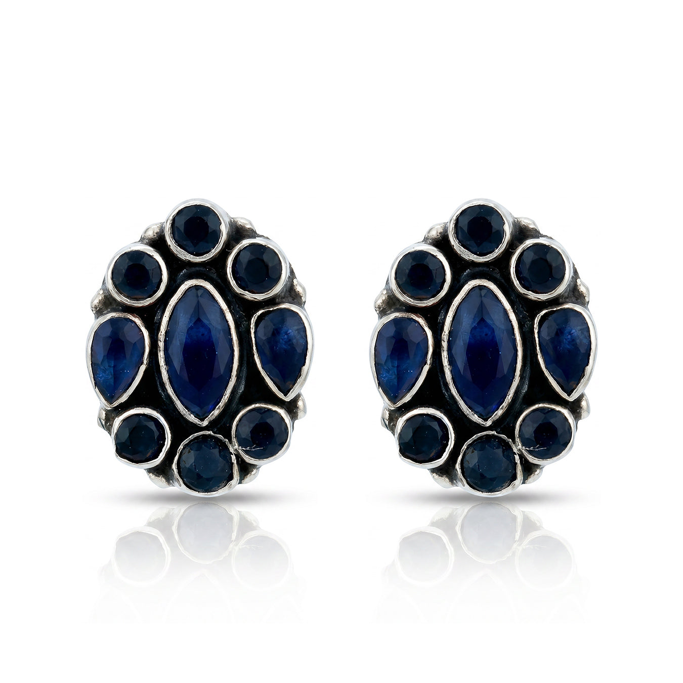 Deep Blue Halo 925 Sterling Silver Classic Earrings