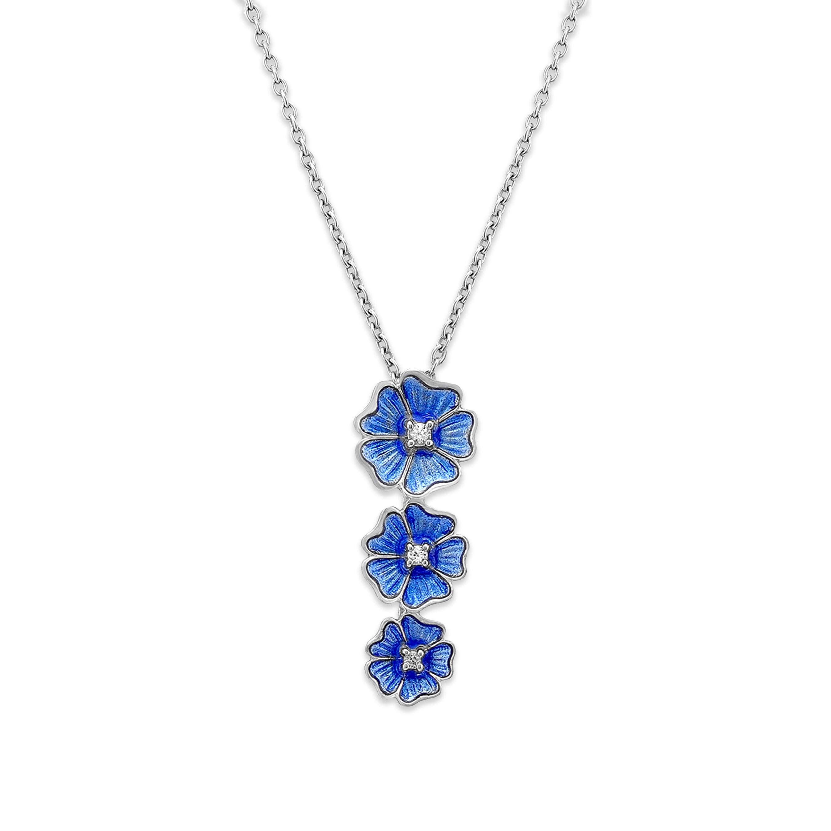 Deep Blue Petals925 White Shine Center Cascade Chain Pendants