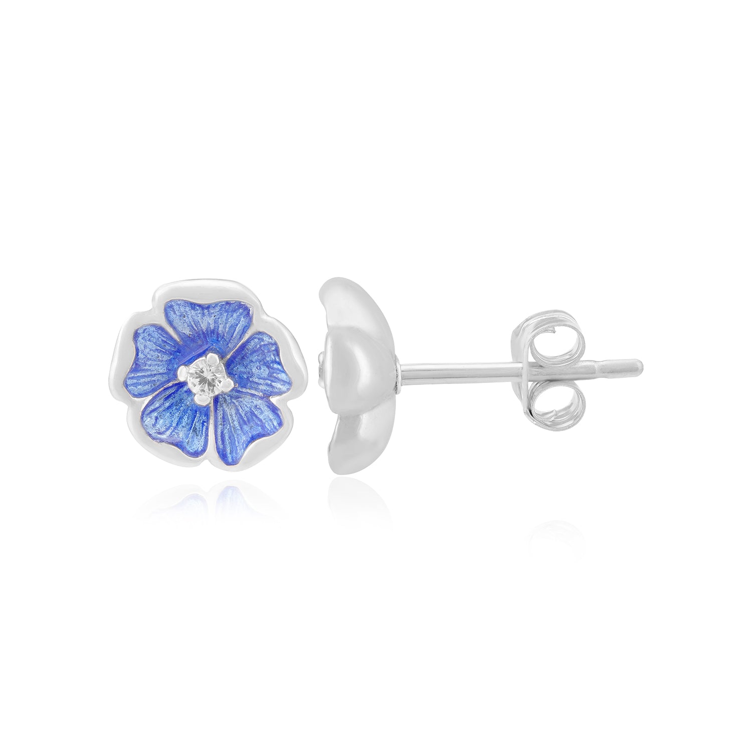 Deep Blue Petals 925 Rhodium Plated White Shine Center Studs