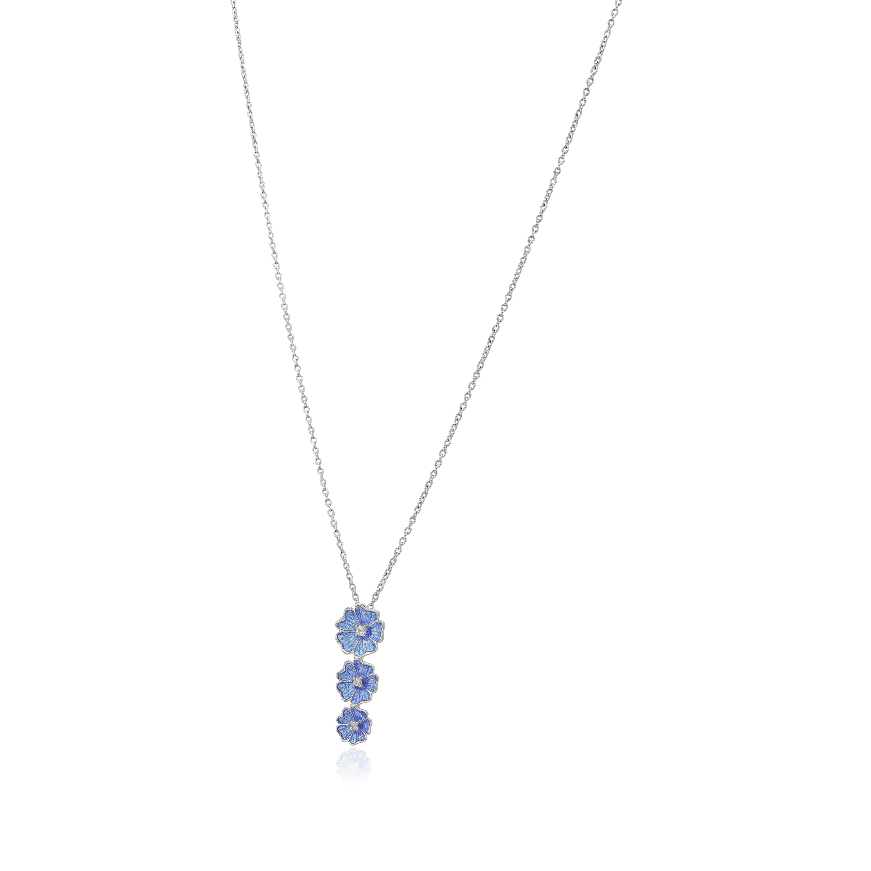 Deep Blue Petals 925 Rhodium plated White Shine Center Cascade Chain Pendants