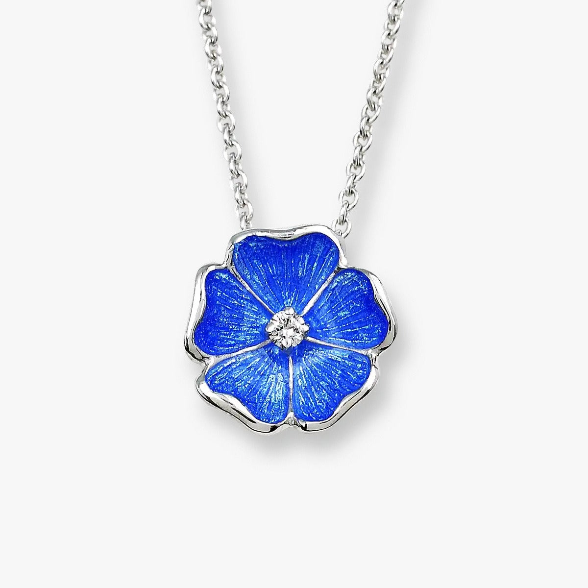 Deep Blue Petals Rhodium 925 White Shine Center Chain Pendant