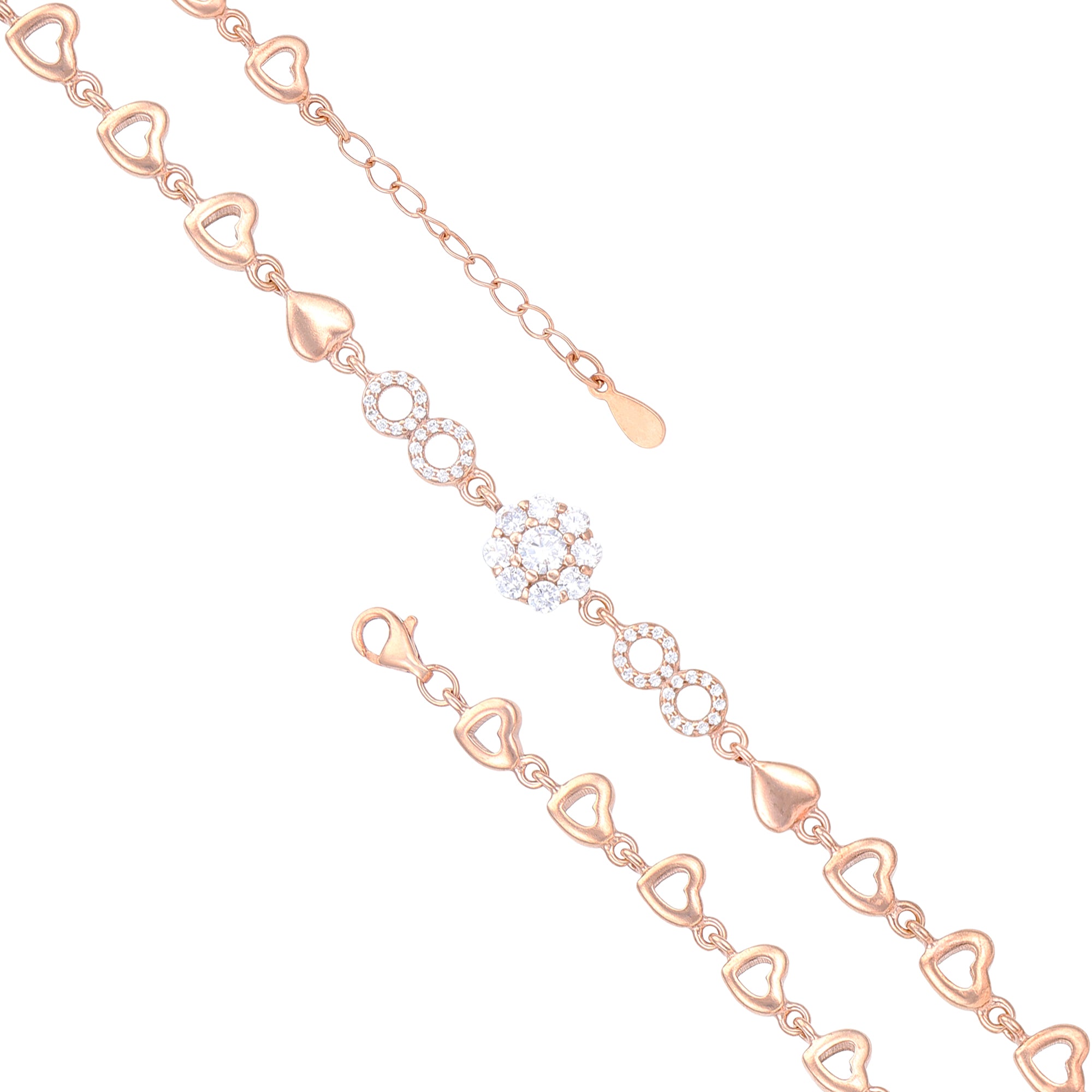 Delicate Floral Heart 925 Rose Gold Plated Circle Stone Accent Bracelets