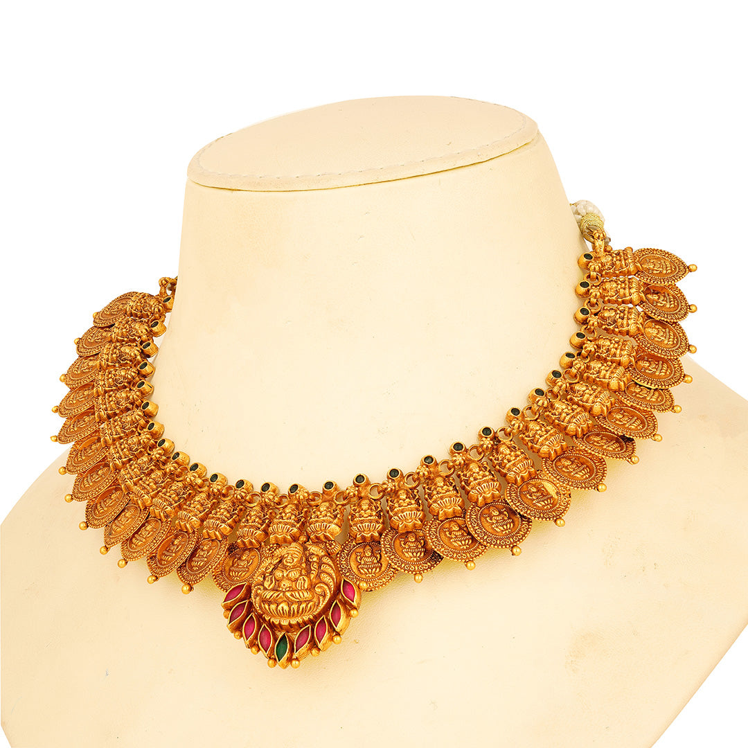 Divine Lakshmi Motif 925 Sterling Silver Kasumalai Necklace for women