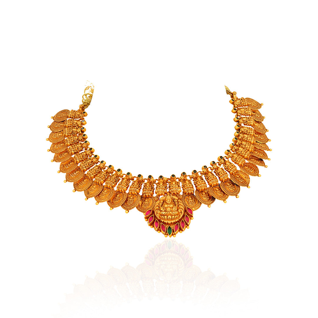 Divine Lakshmi Motif 925 Sterling Silver Kasumalai Necklace for women