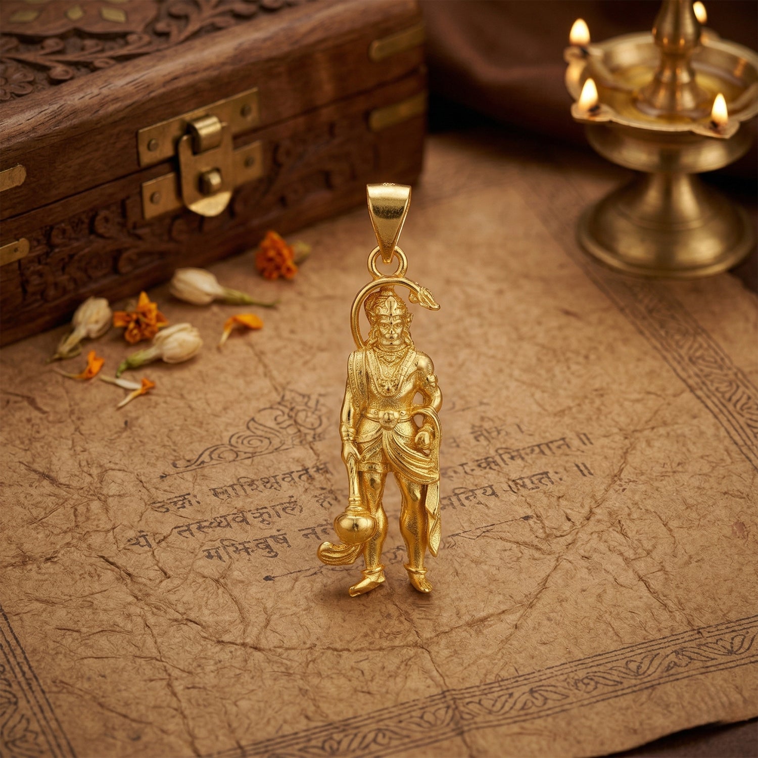 Divine Lord Hanuman 925 Sterling Silver Gold Plated Pendant for Men