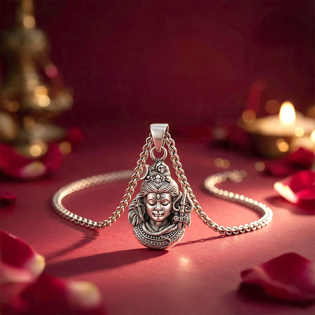 Divine Mahadev Face with Trishul Sterling Silver Pendant